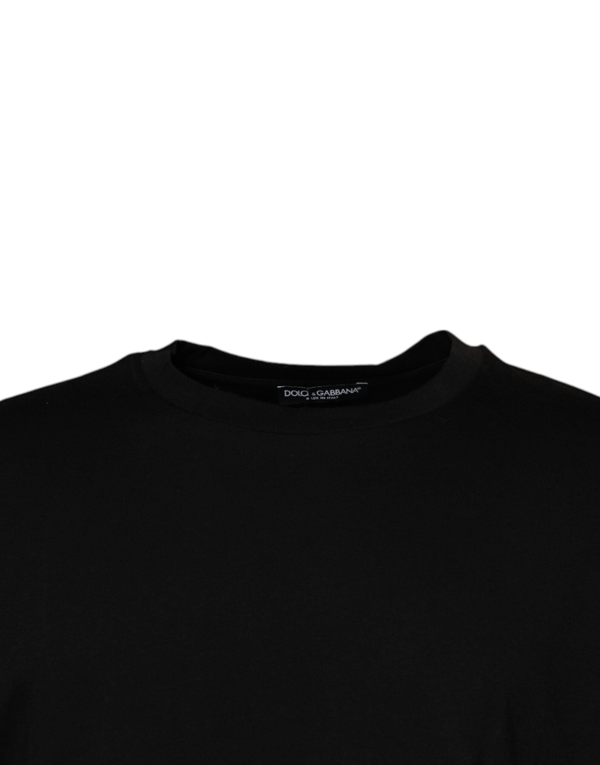 Tricou Dolce & Gabbana negru cu guler rotund și mânecă scurtă