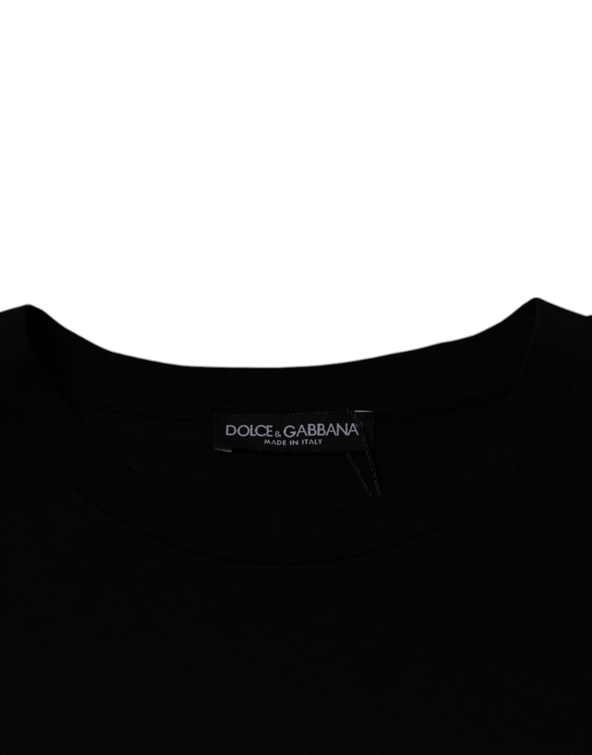 Tricou Dolce & Gabbana negru cu guler rotund și mânecă scurtă