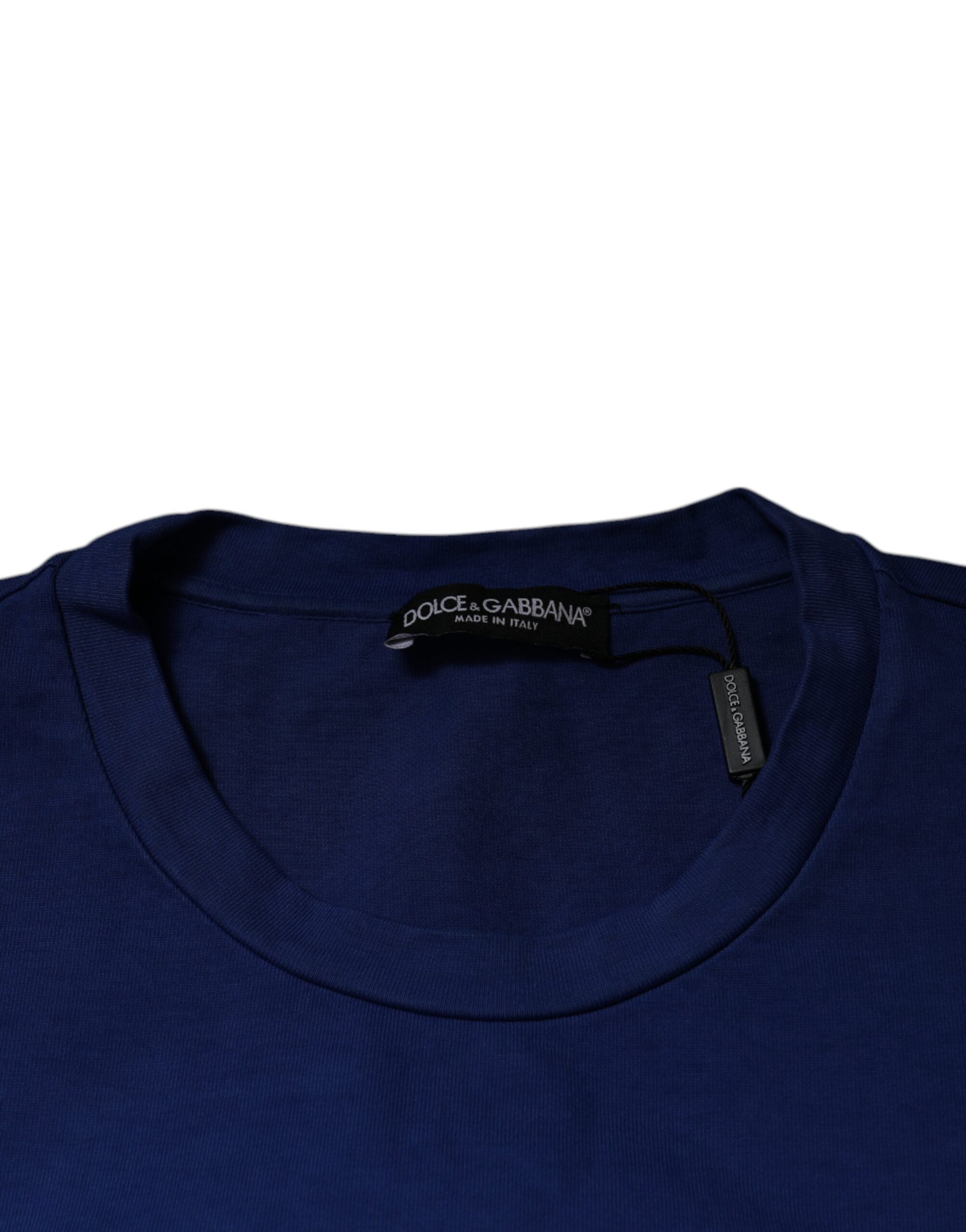 Tricou Dolce & Gabbana albastru cu imprimeu grafic și guler rotund din bumbac