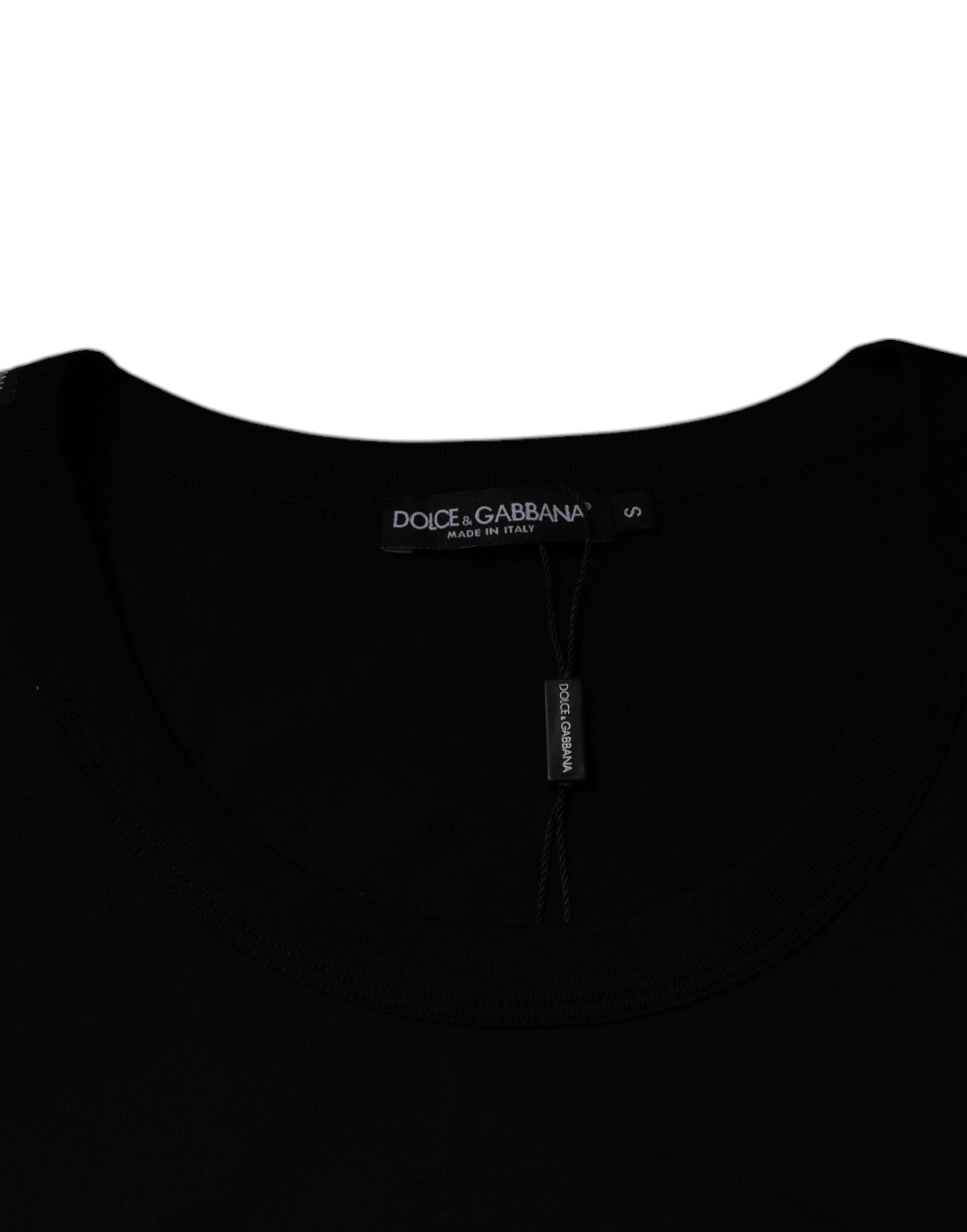 Tricou Dolce & Gabbana negru din bumbac, cu guler rotund, fără mâneci