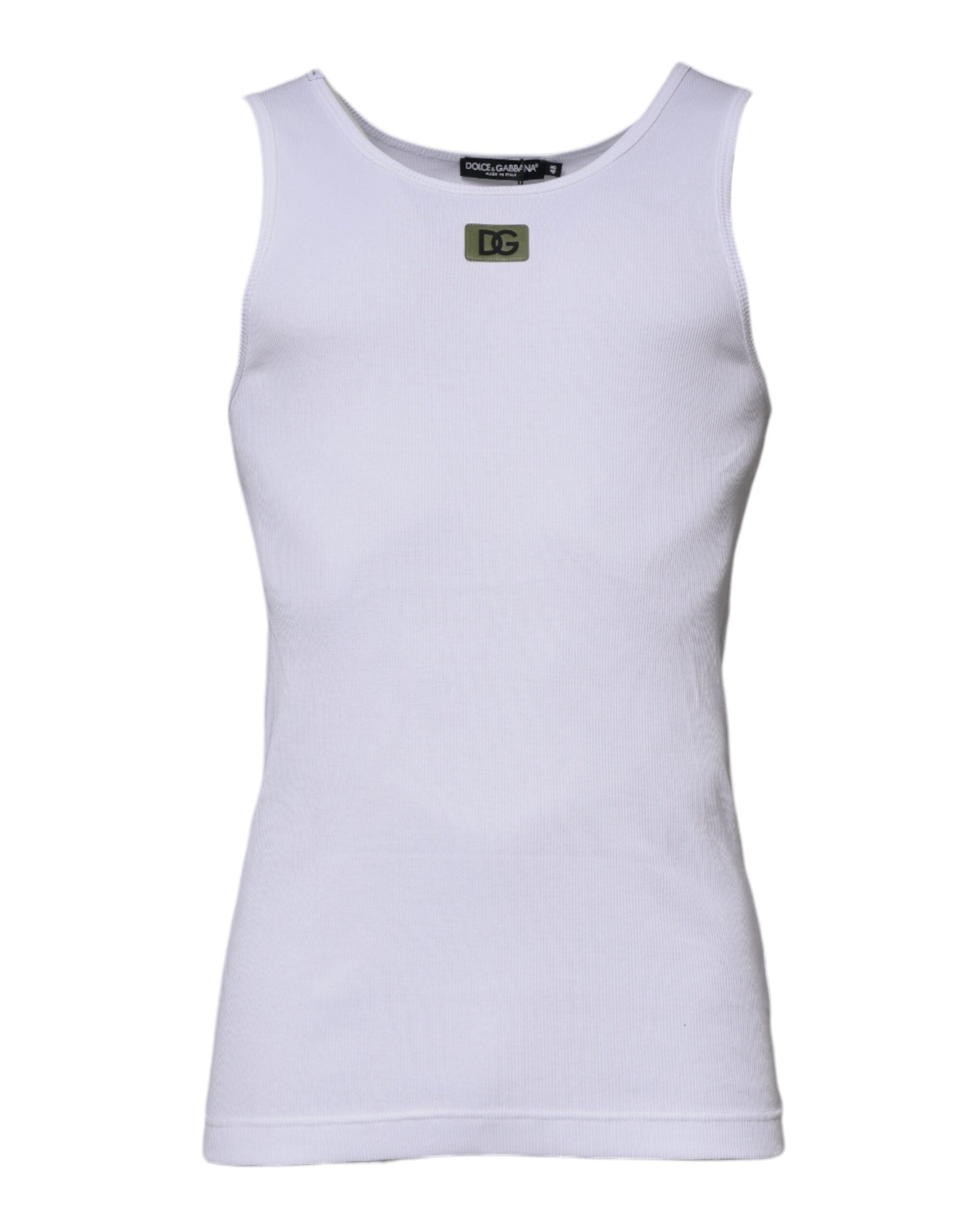 Tricou Dolce & Gabbana alb din bumbac, cu guler rotund, fără mâneci