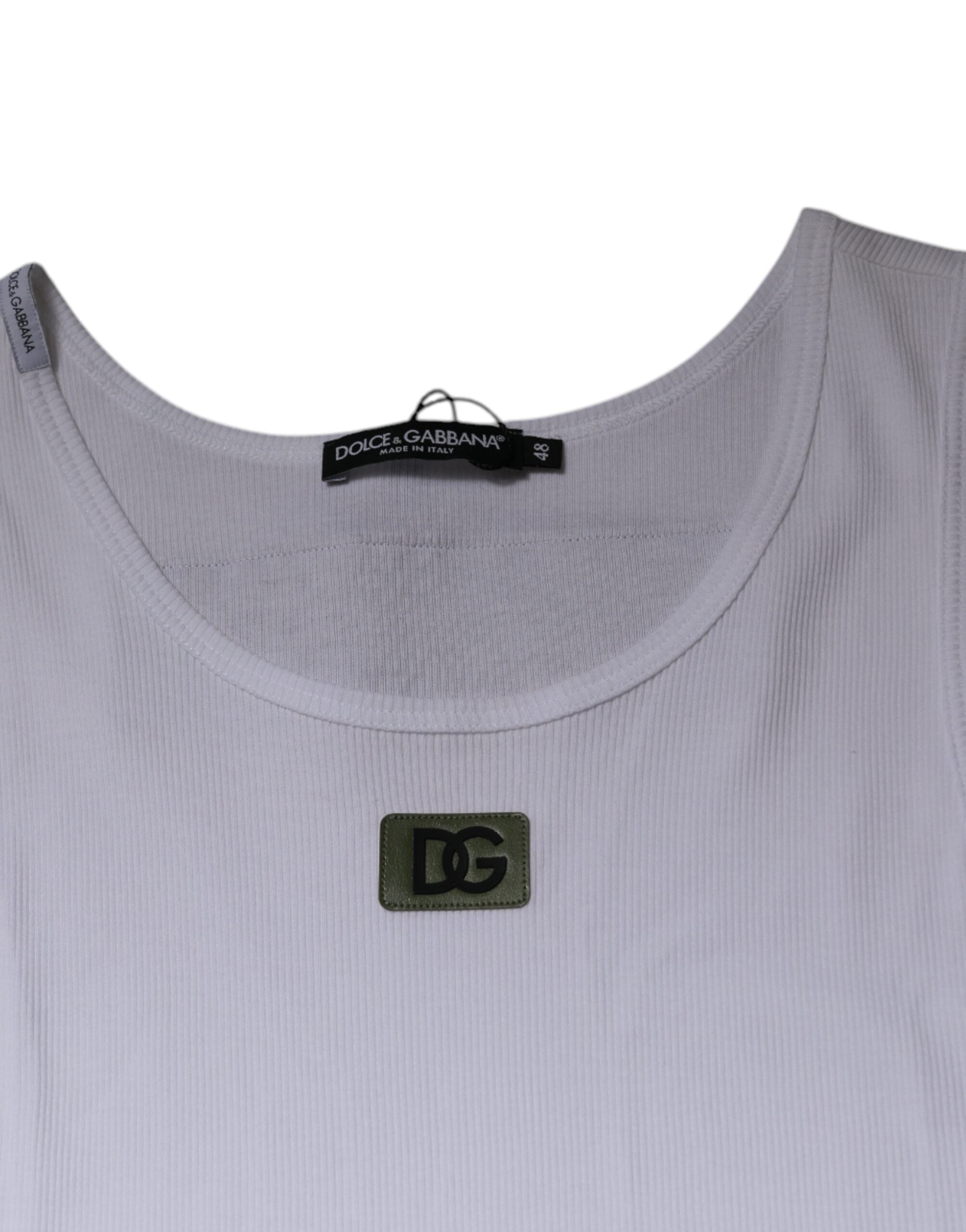 Tricou Dolce & Gabbana alb din bumbac, cu guler rotund, fără mâneci