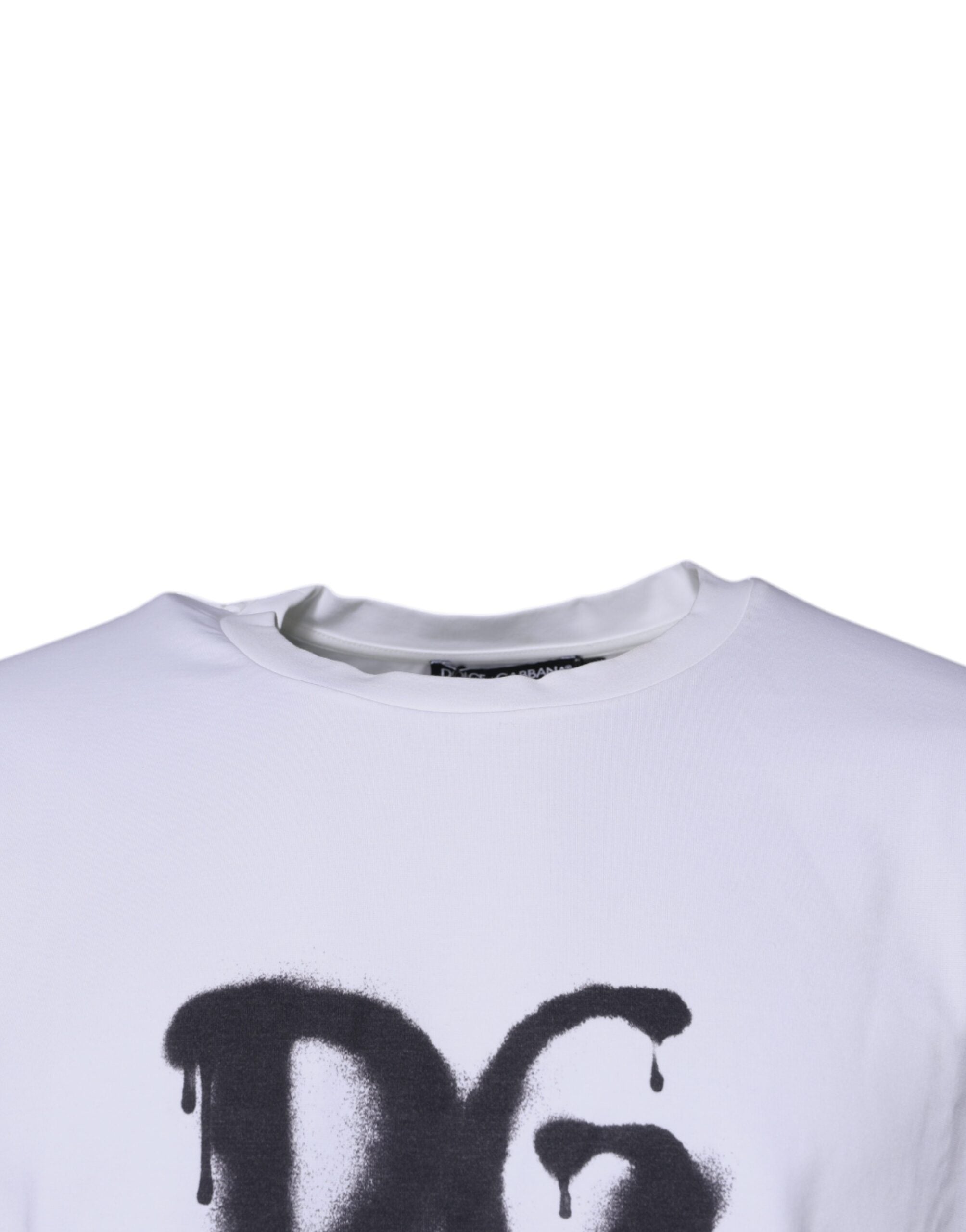 Tricou Dolce & Gabbana alb cu guler rotund din bumbac și logo DG