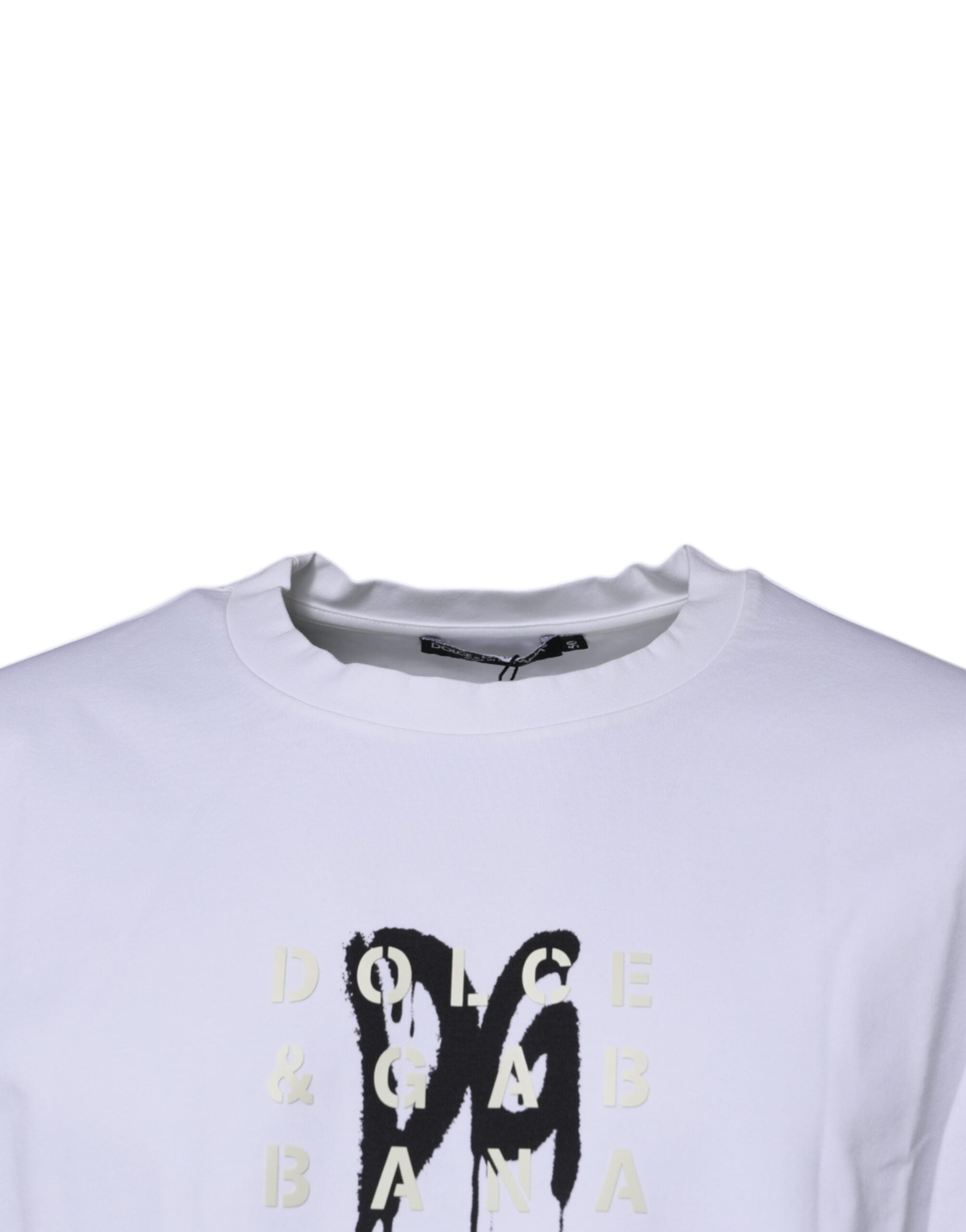 Tricou Dolce & Gabbana alb cu guler rotund din bumbac și logo DG