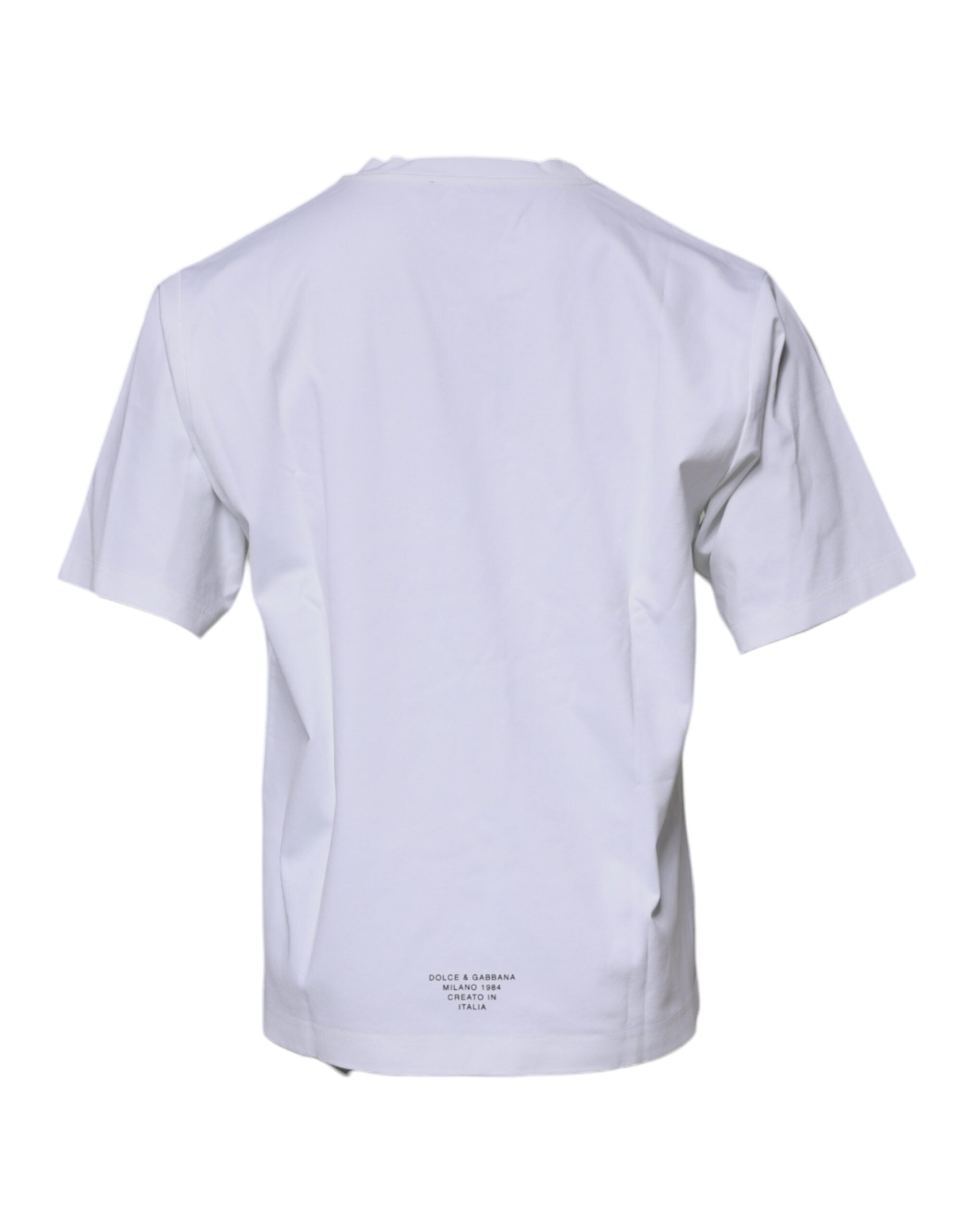 Tricou Dolce & Gabbana alb cu guler rotund din bumbac și logo DG