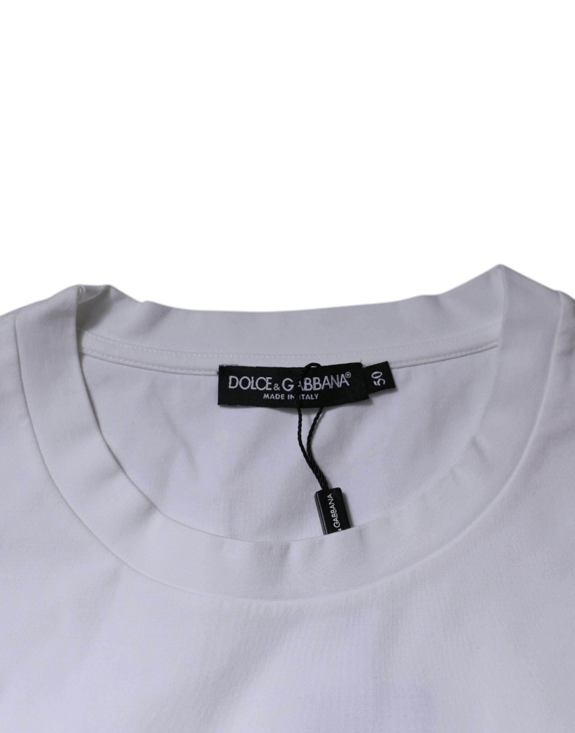 Tricou Dolce & Gabbana alb cu guler rotund din bumbac și logo DG