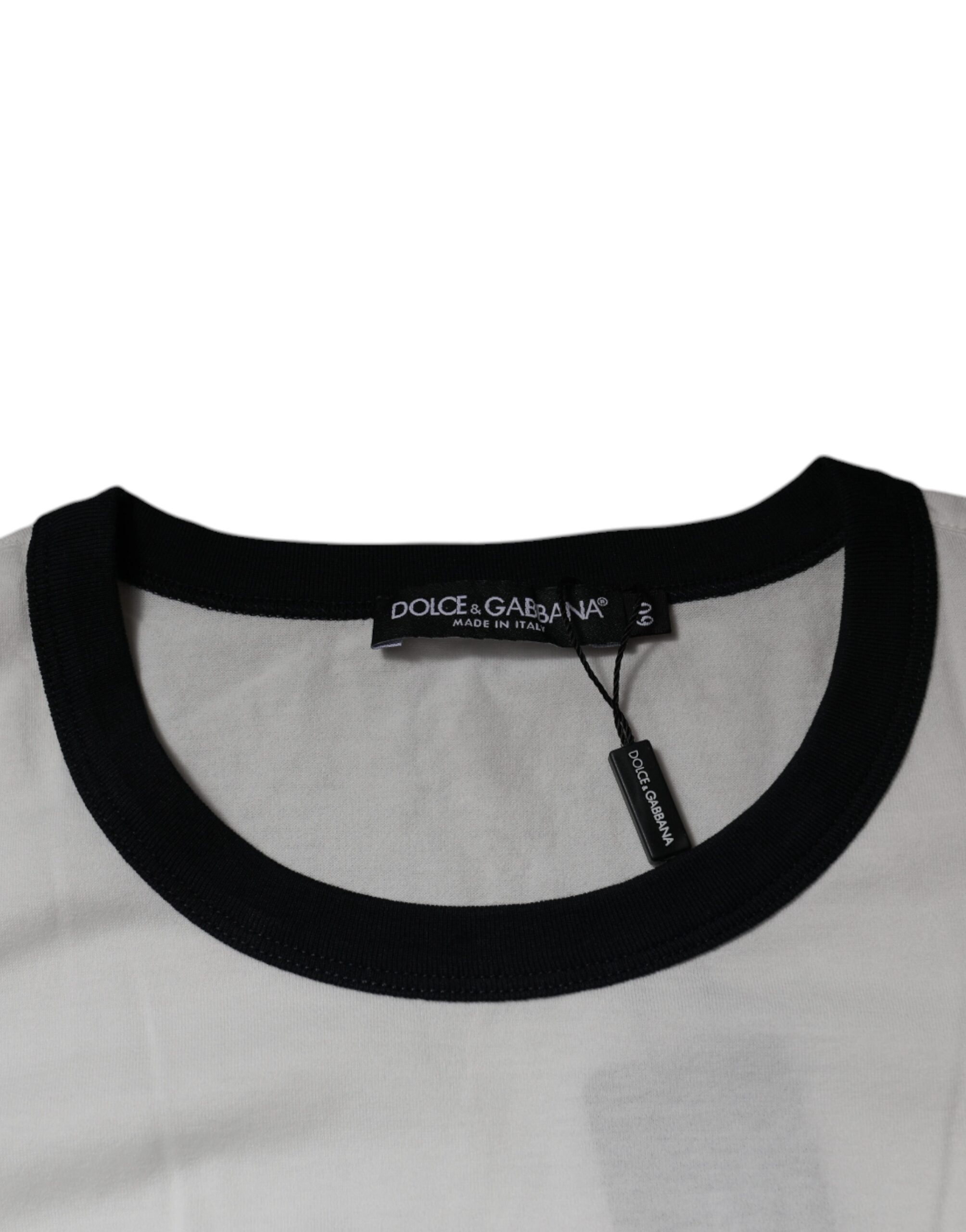 Tricou Dolce & Gabbana alb cu imprimeu grafic și guler rotund din bumbac