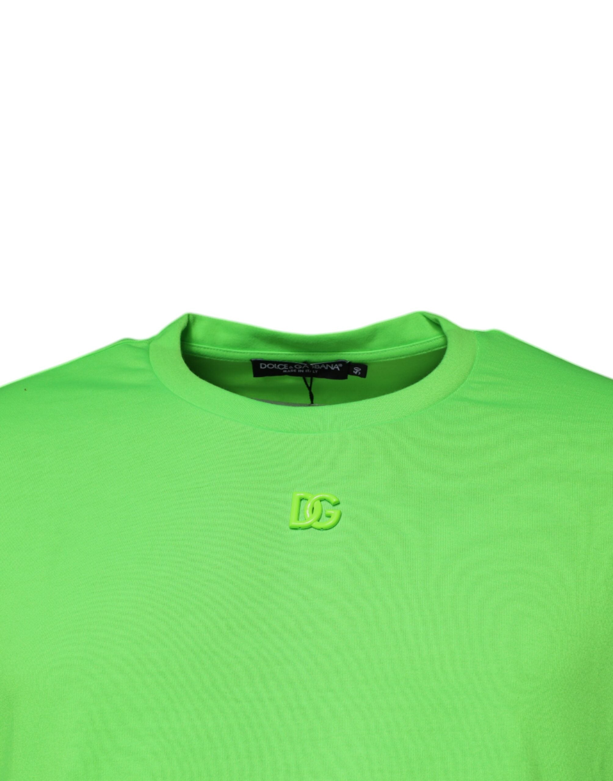 Tricou Dolce & Gabbana verde cu guler rotund din bumbac și logo DG