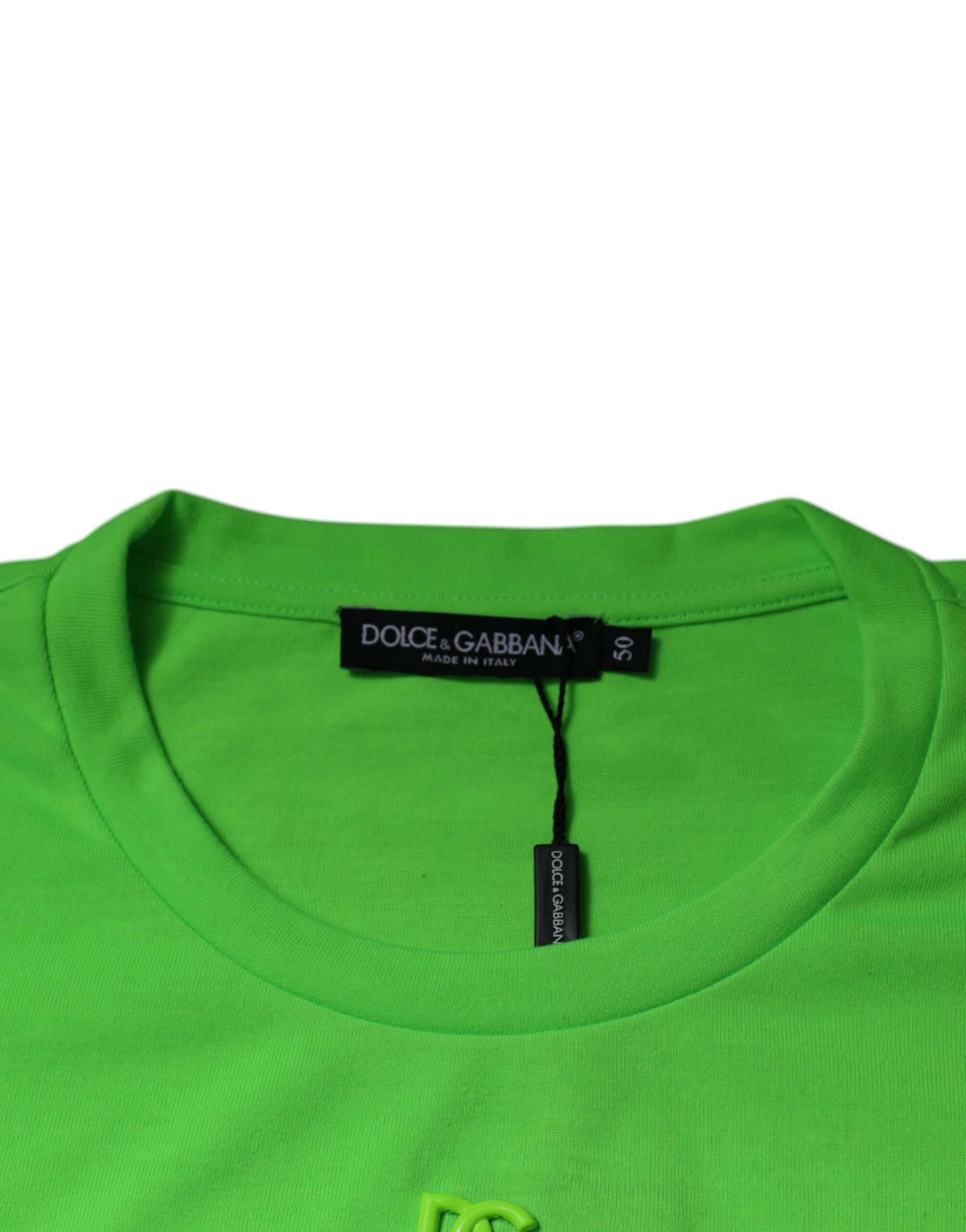 Tricou Dolce & Gabbana verde cu guler rotund din bumbac și logo DG