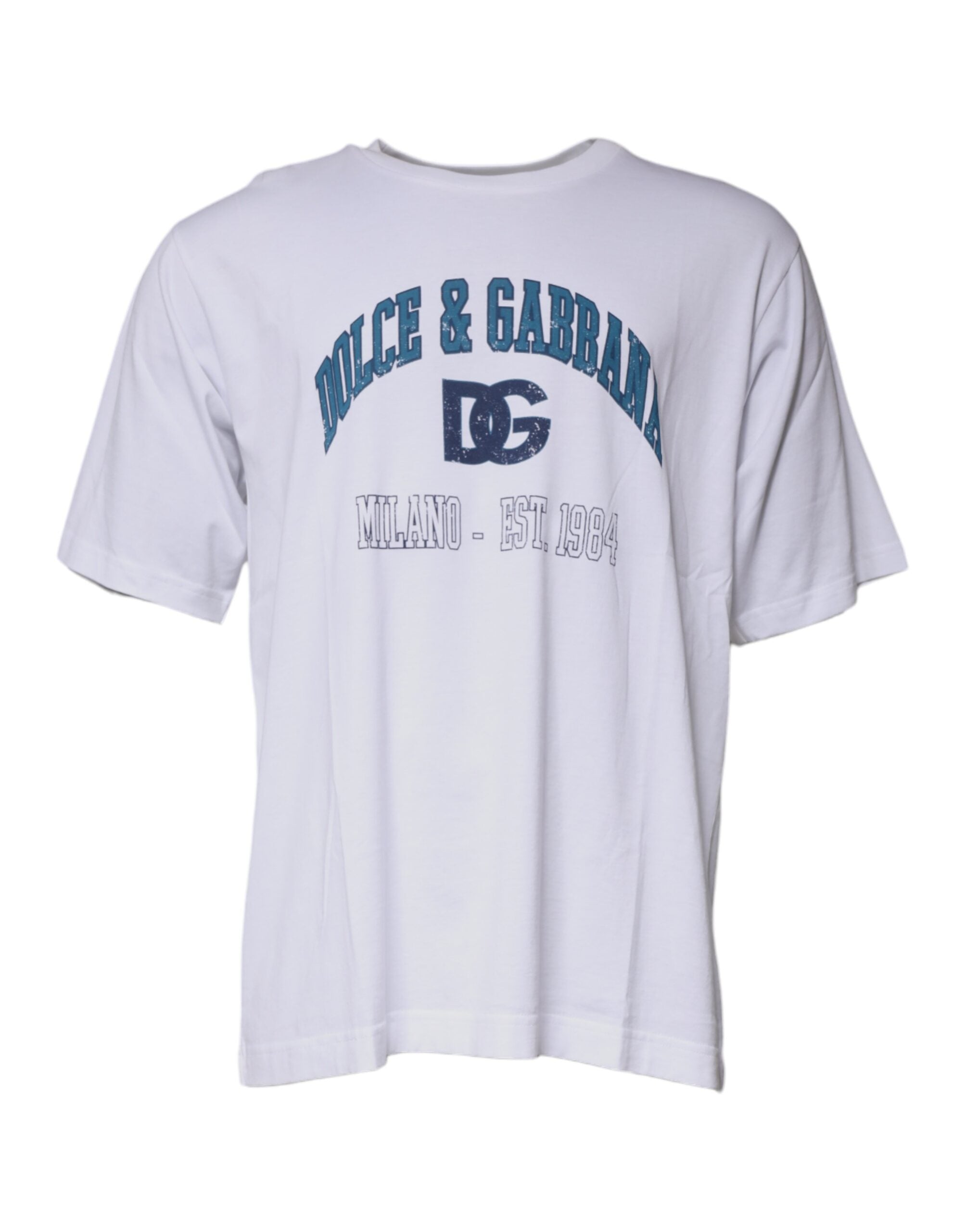 Tricou Dolce & Gabbana alb cu guler rotund din bumbac DG Milano