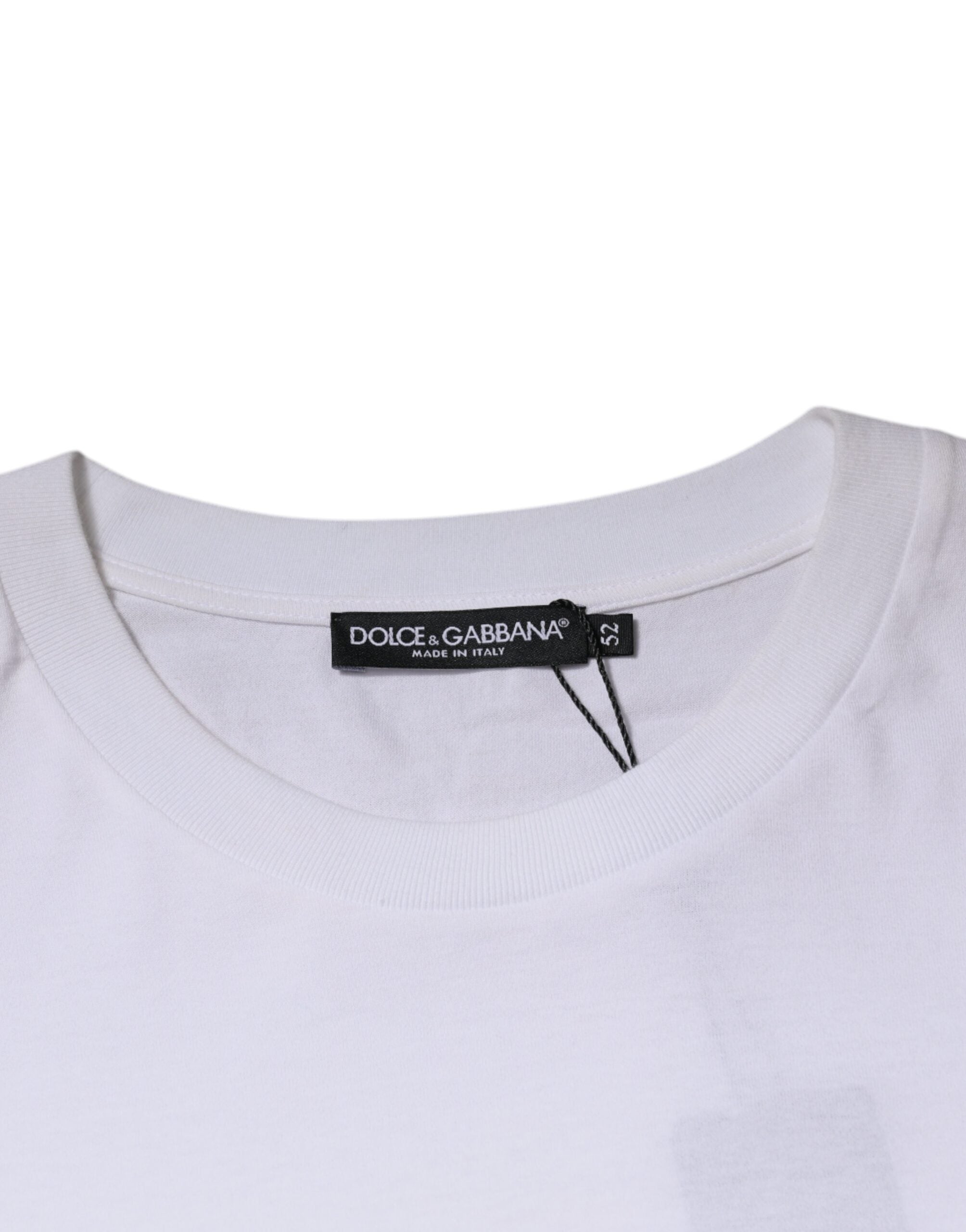 Tricou Dolce & Gabbana alb cu guler rotund din bumbac DG Milano