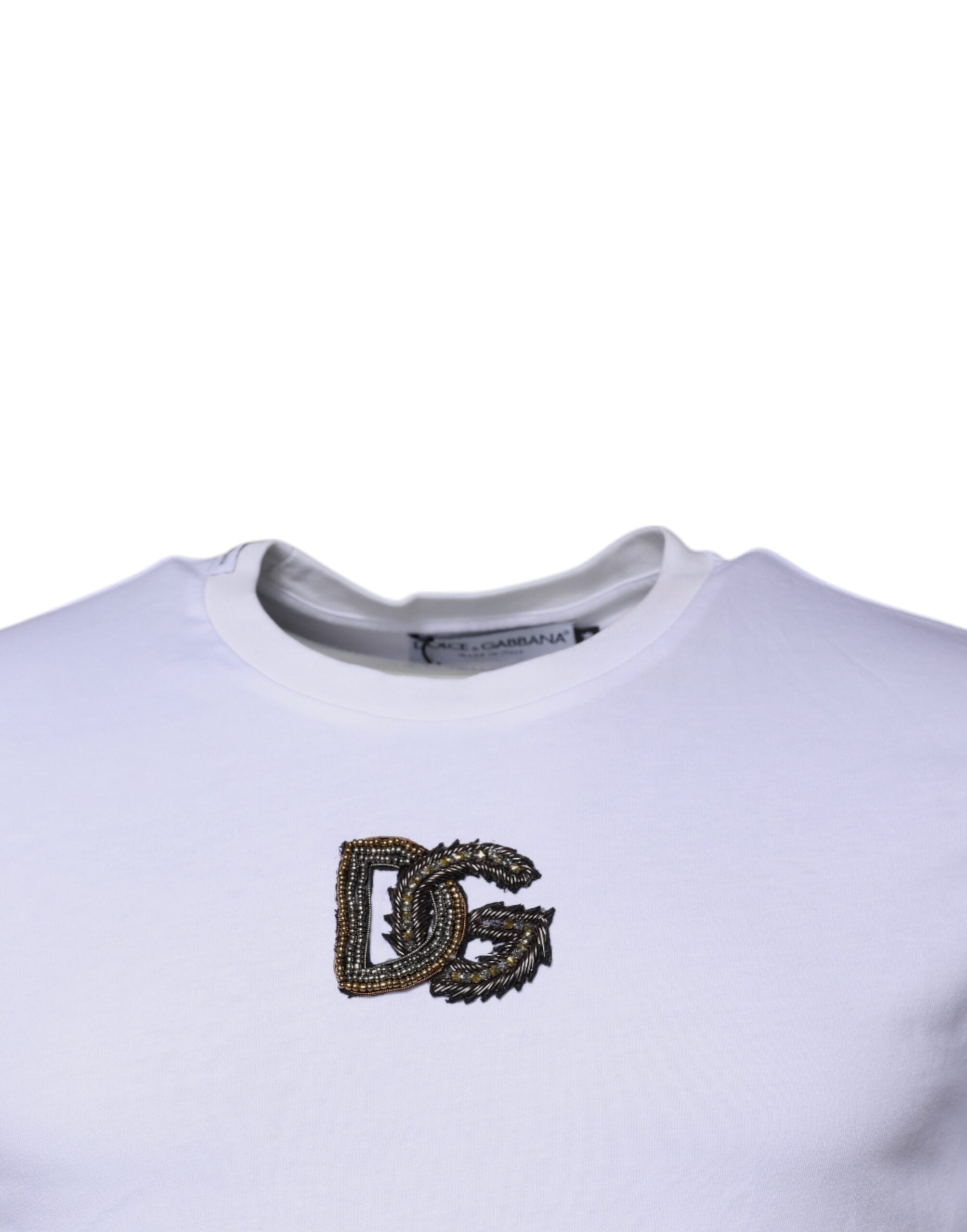 Tricou Dolce & Gabbana alb cu guler rotund din bumbac și logo DG