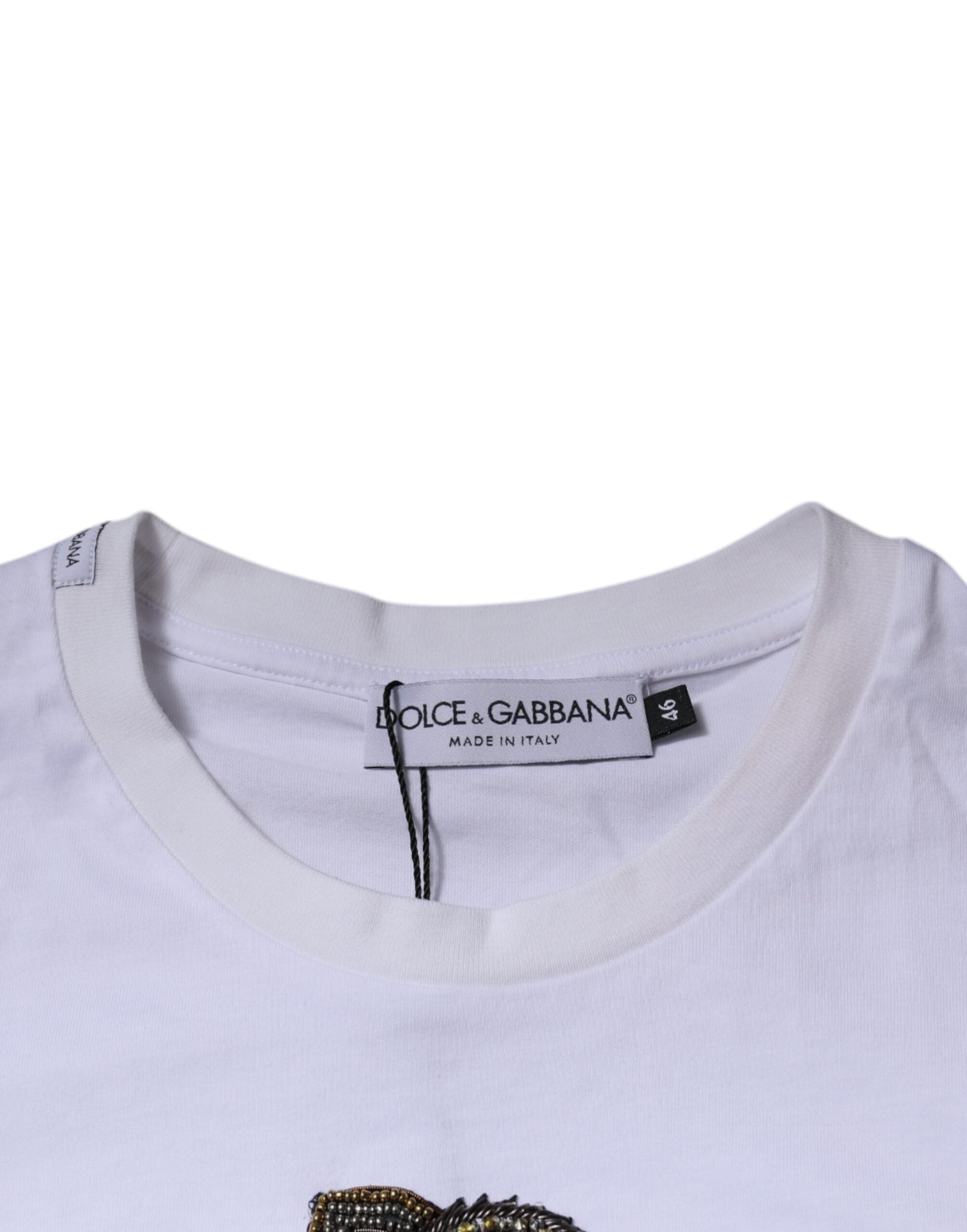 Tricou Dolce & Gabbana alb cu guler rotund din bumbac și logo DG