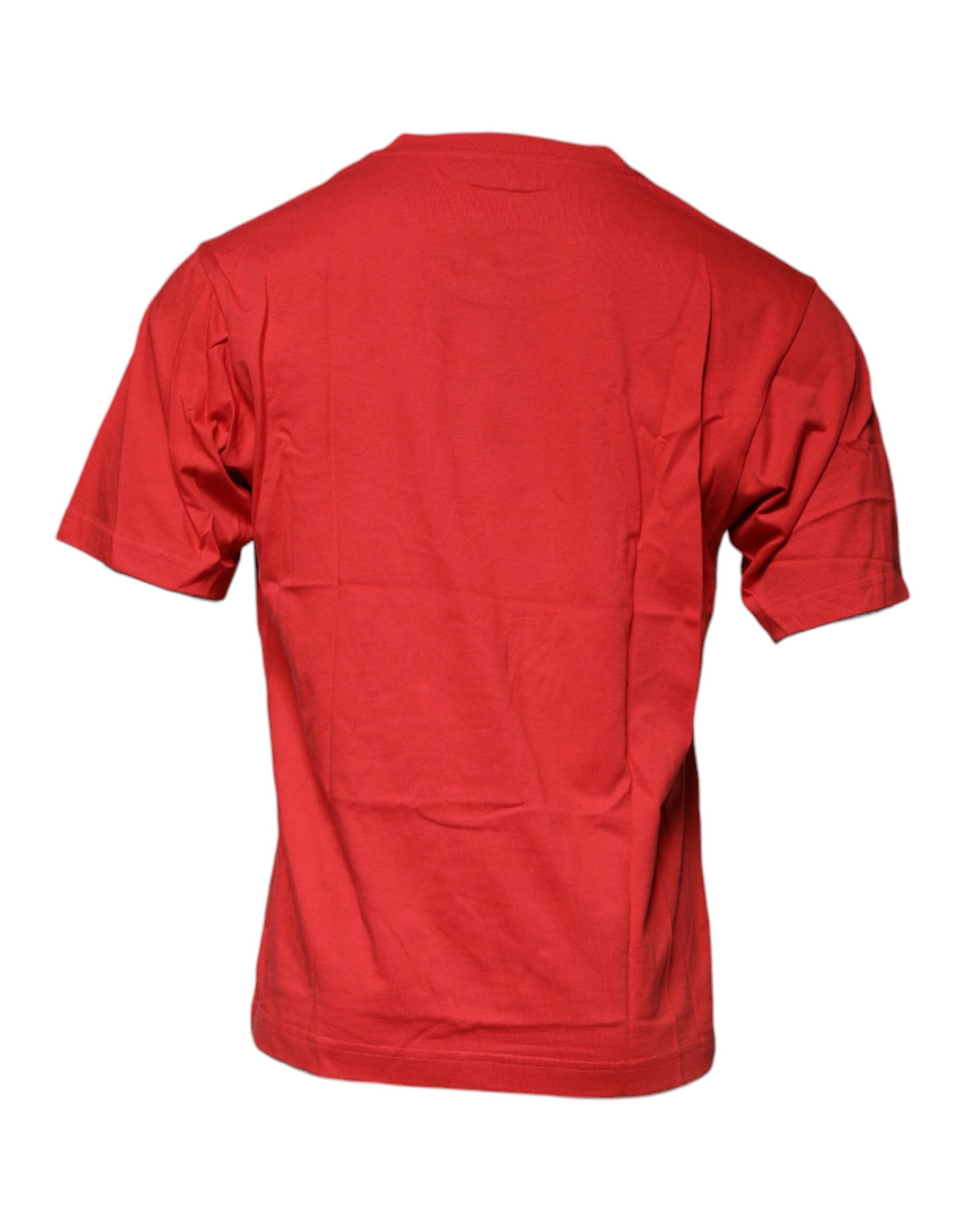 Tricou Dolce & Gabbana roșu cu guler rotund din bumbac și logo DG