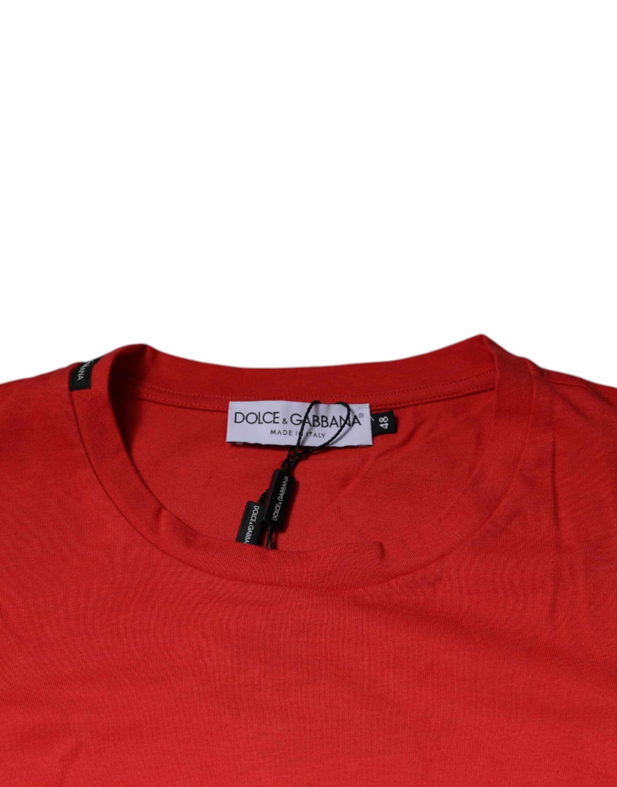 Tricou Dolce & Gabbana roșu cu guler rotund din bumbac și logo DG