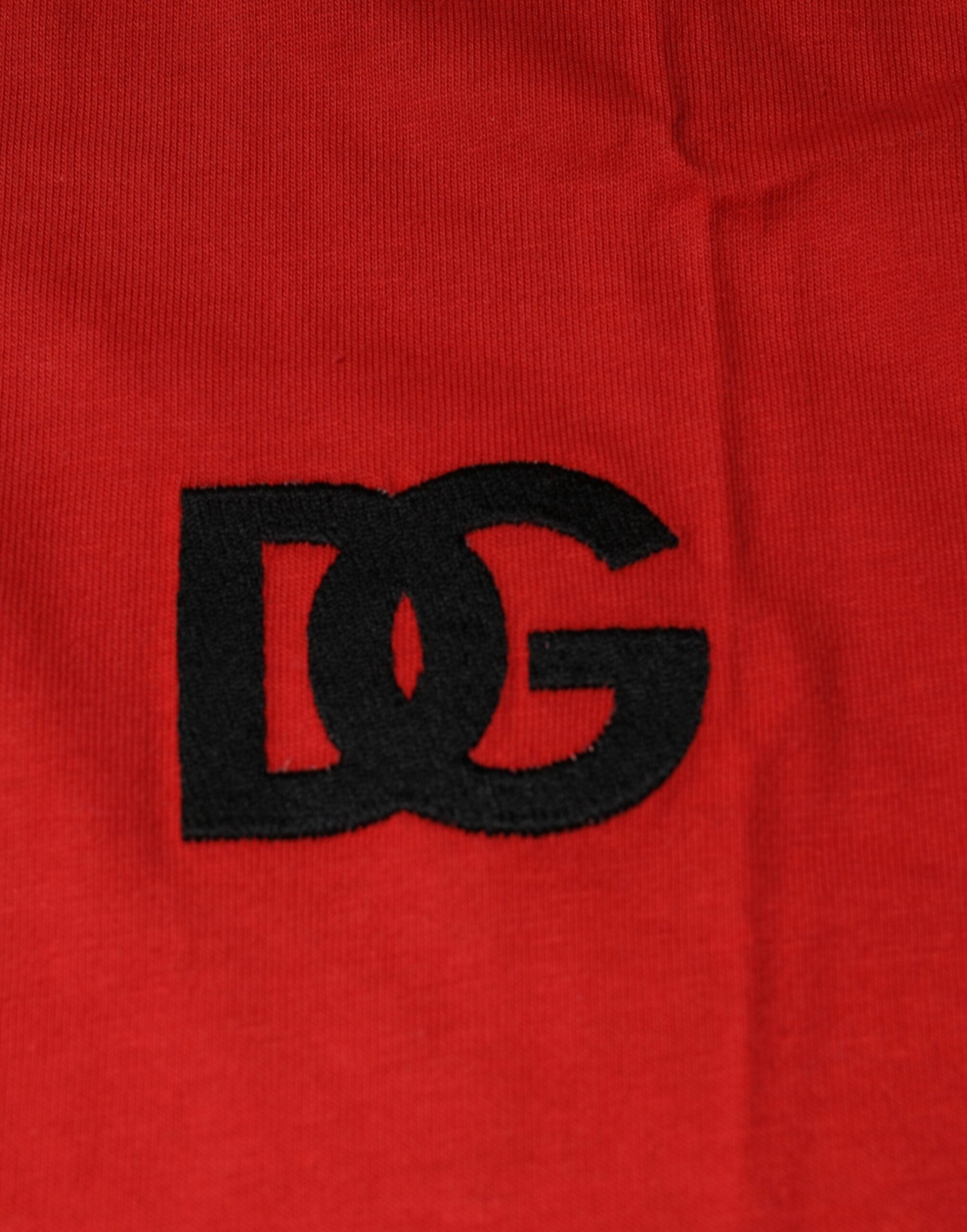 Tricou Dolce & Gabbana roșu cu guler rotund din bumbac și logo DG