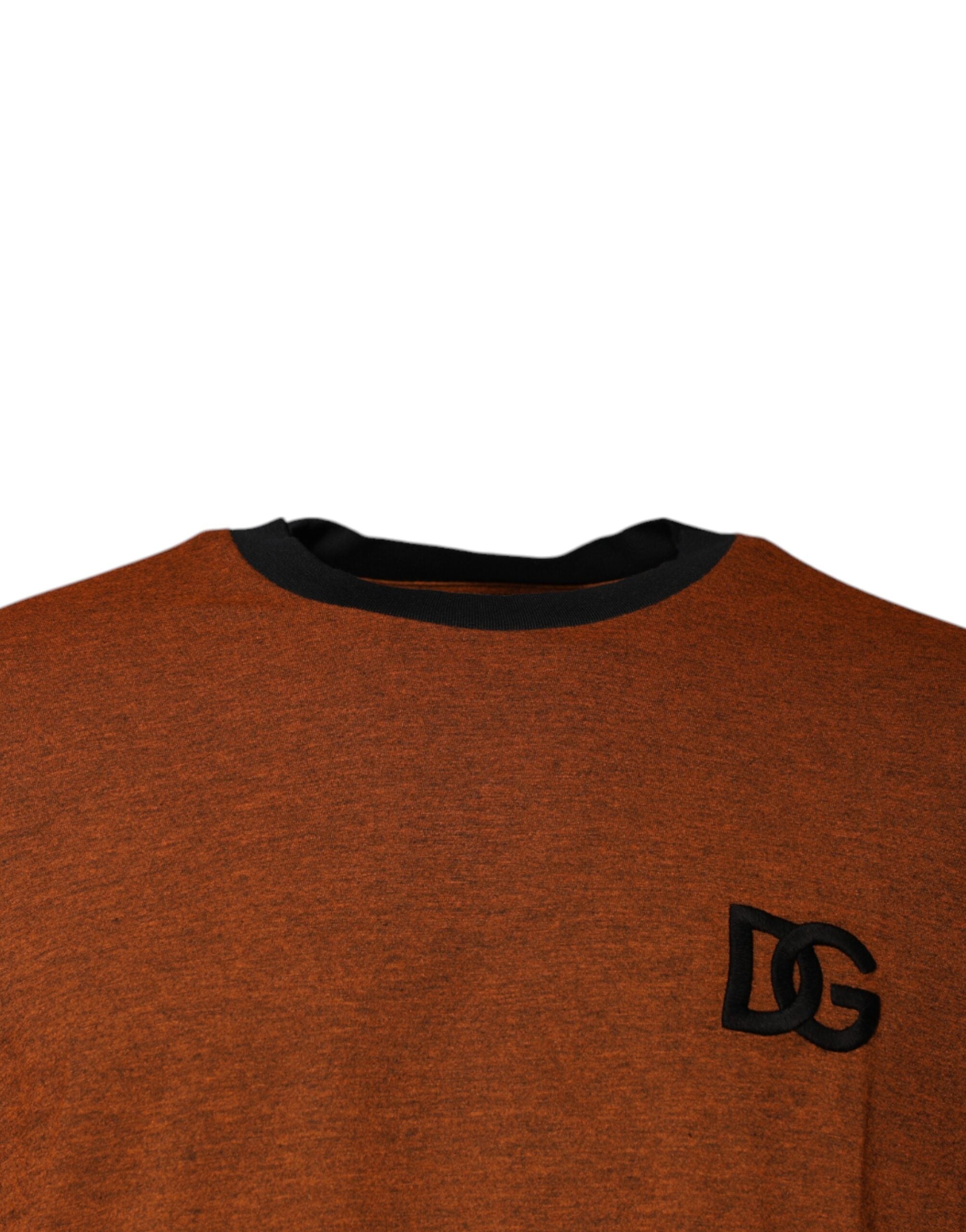 Tricou Dolce & Gabbana maro cu guler rotund din bumbac și logo DG