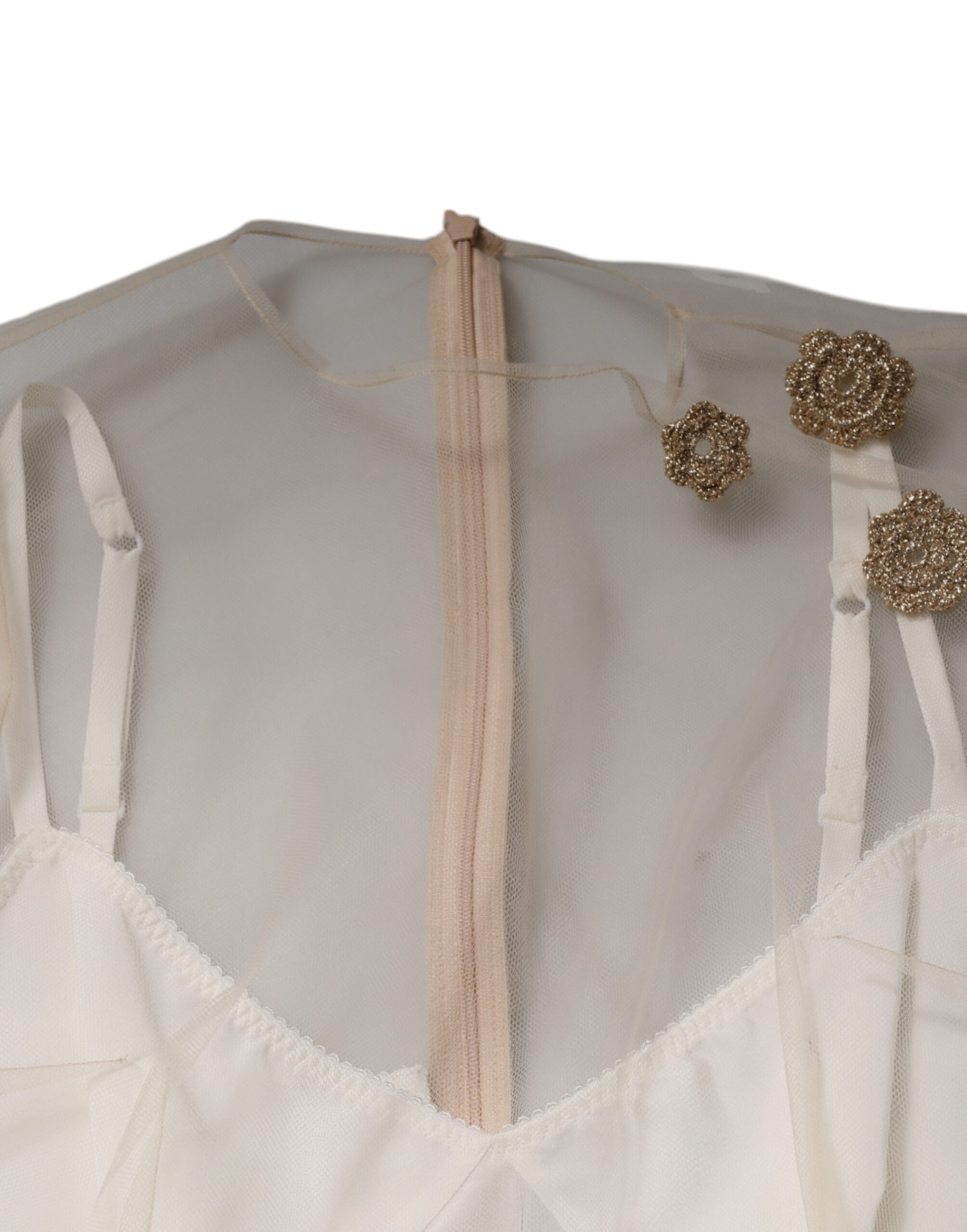 Rochie midi mulată cu model bustier din tul transparent alb Dolce & Gabbana