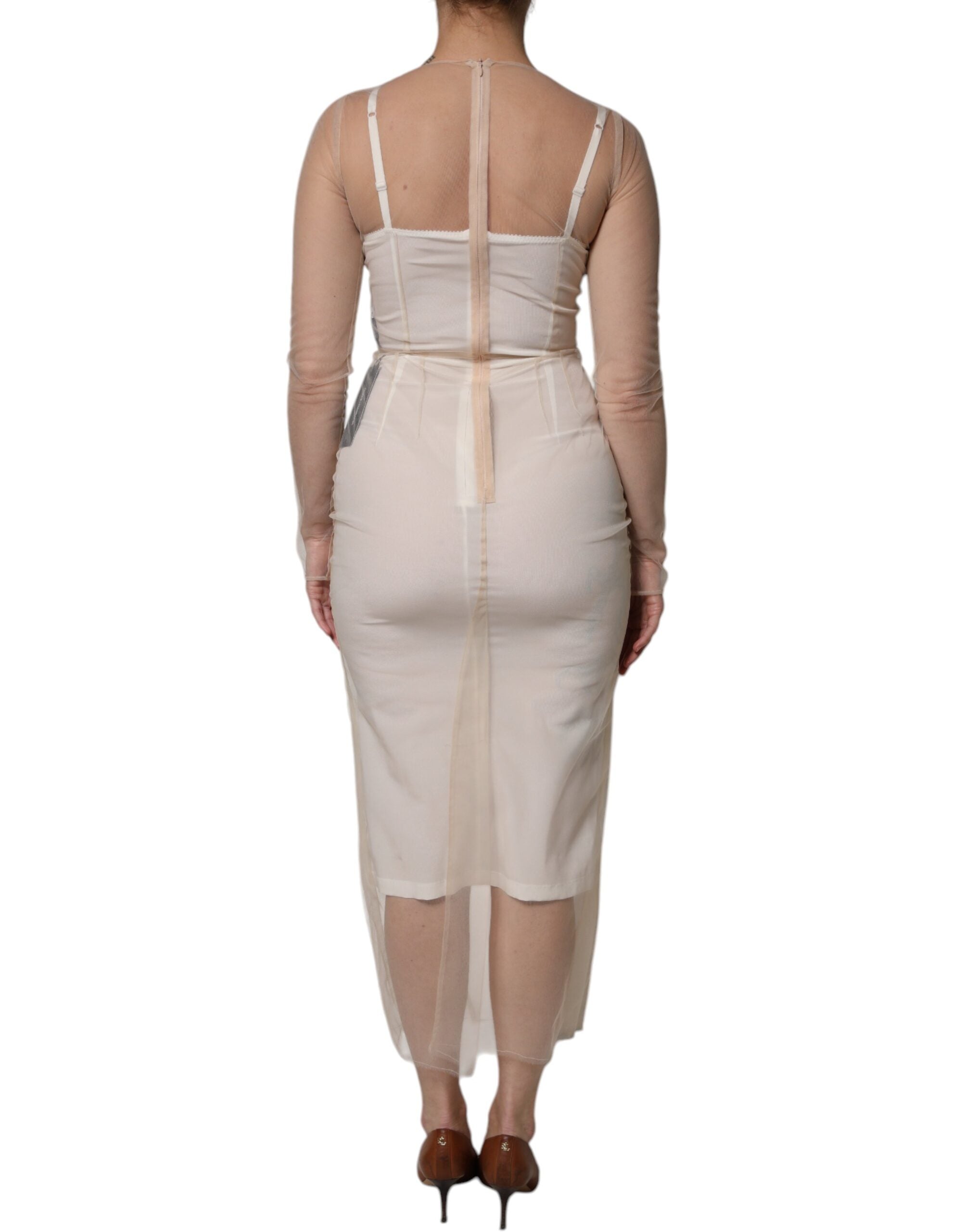 Dolce & Gabbana – Weißes, transparentes Tüll-Bustier-Midikleid mit figurbetontem Schnitt