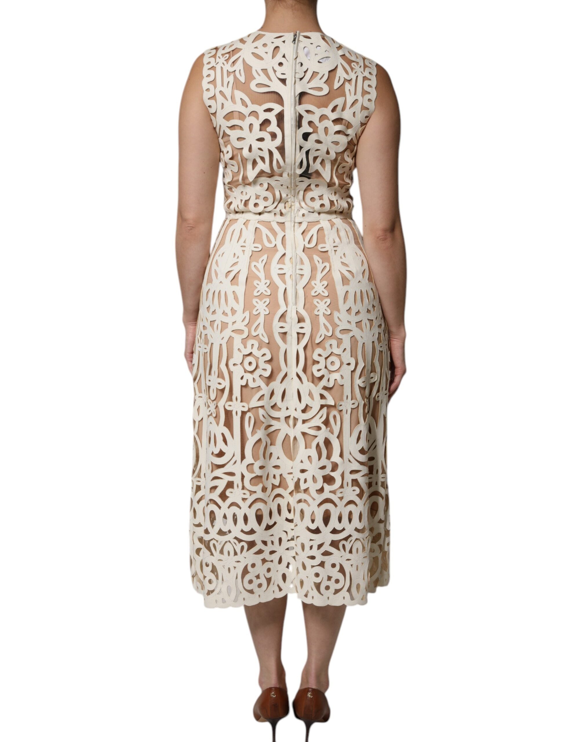 Dolce & Gabbana – Ärmelloses Midikleid aus weißem Leder mit Cut-outs