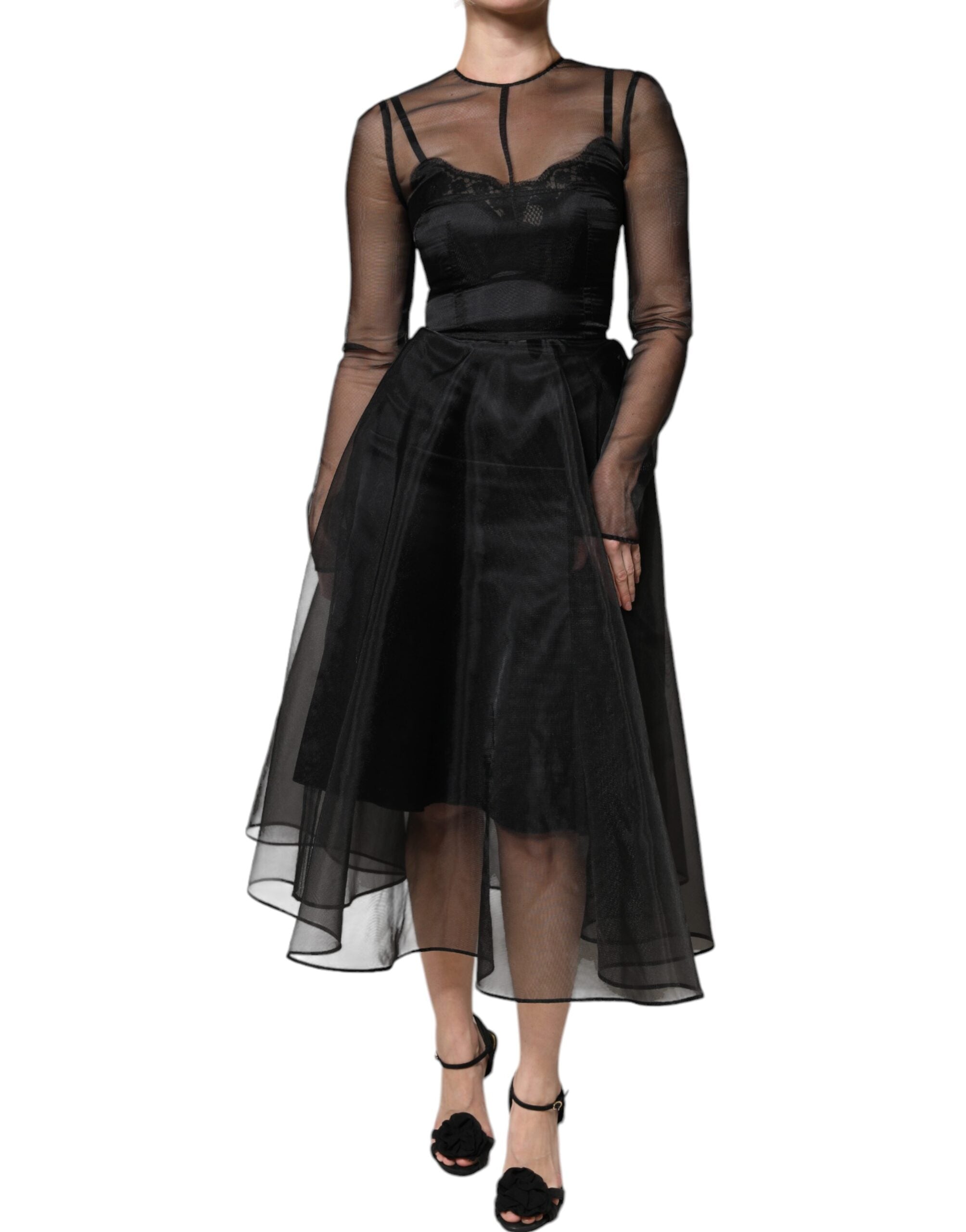 Rochie de cocktail midi Dolce & Gabbana neagră din tul, cu model A
