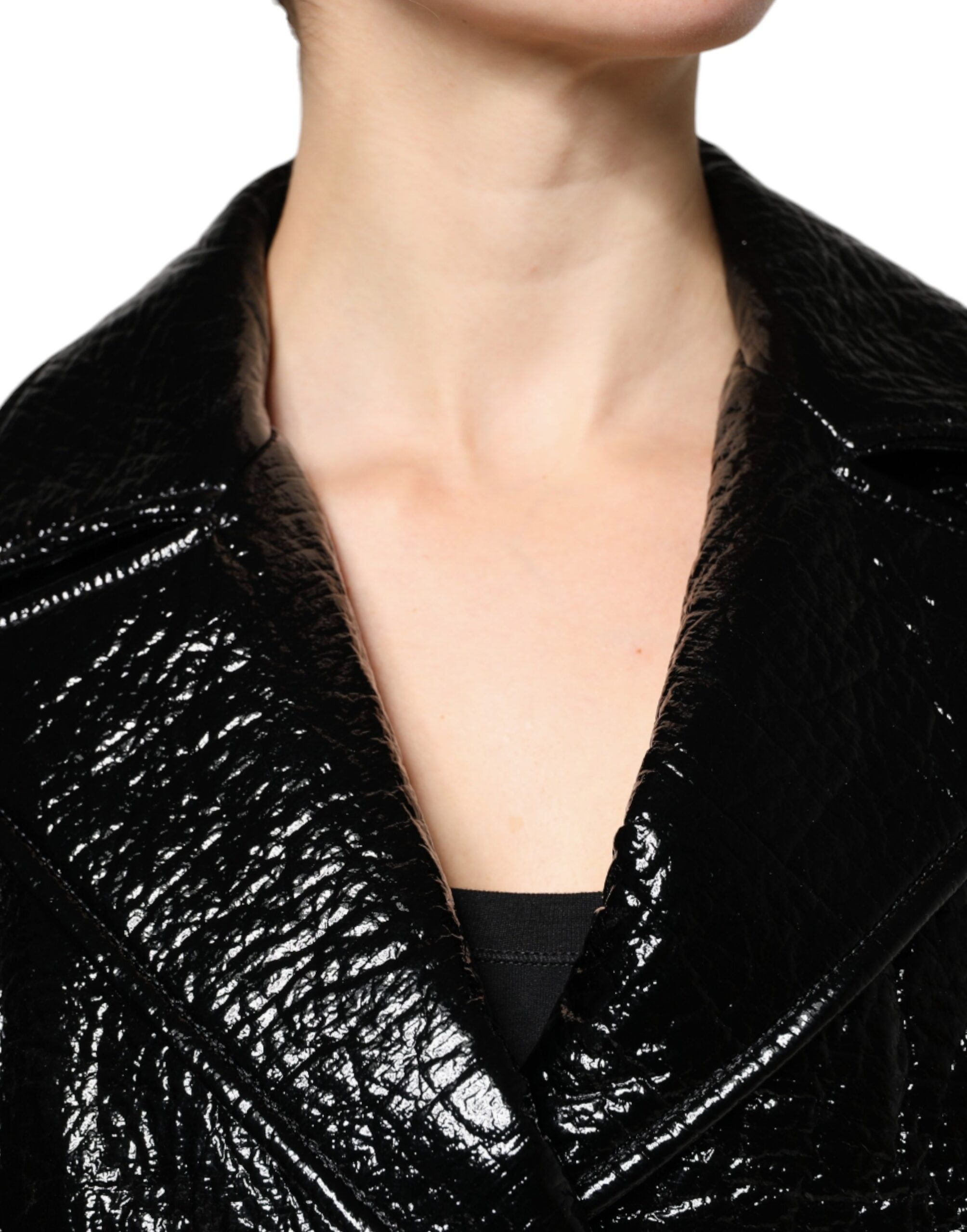 Dolce & Gabbana – Kurze, langärmlige Manteljacke aus schwarzem Leder