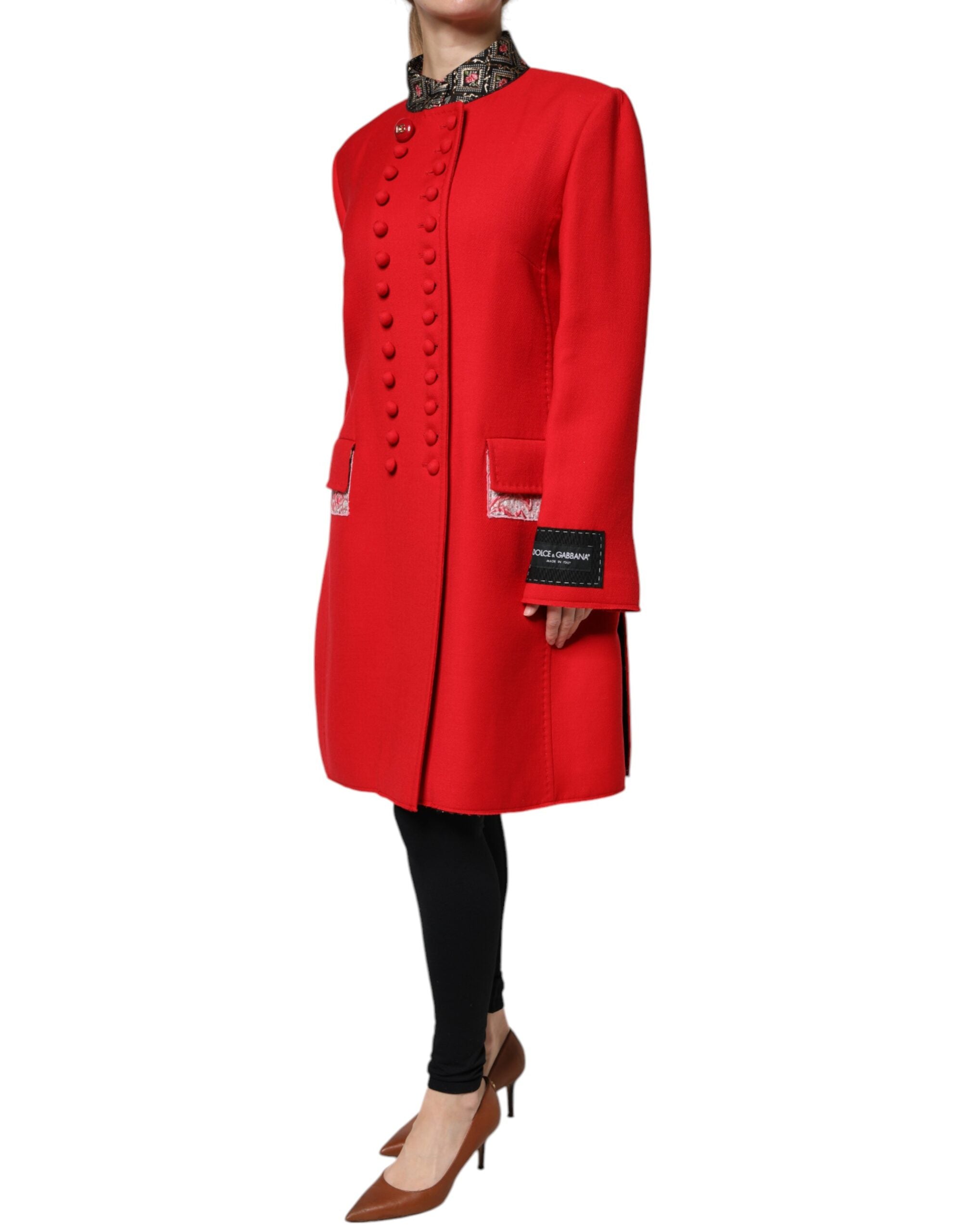 Dolce & Gabbana Rote Jacquard-Trenchcoat-Jacke aus Wolle für Damen