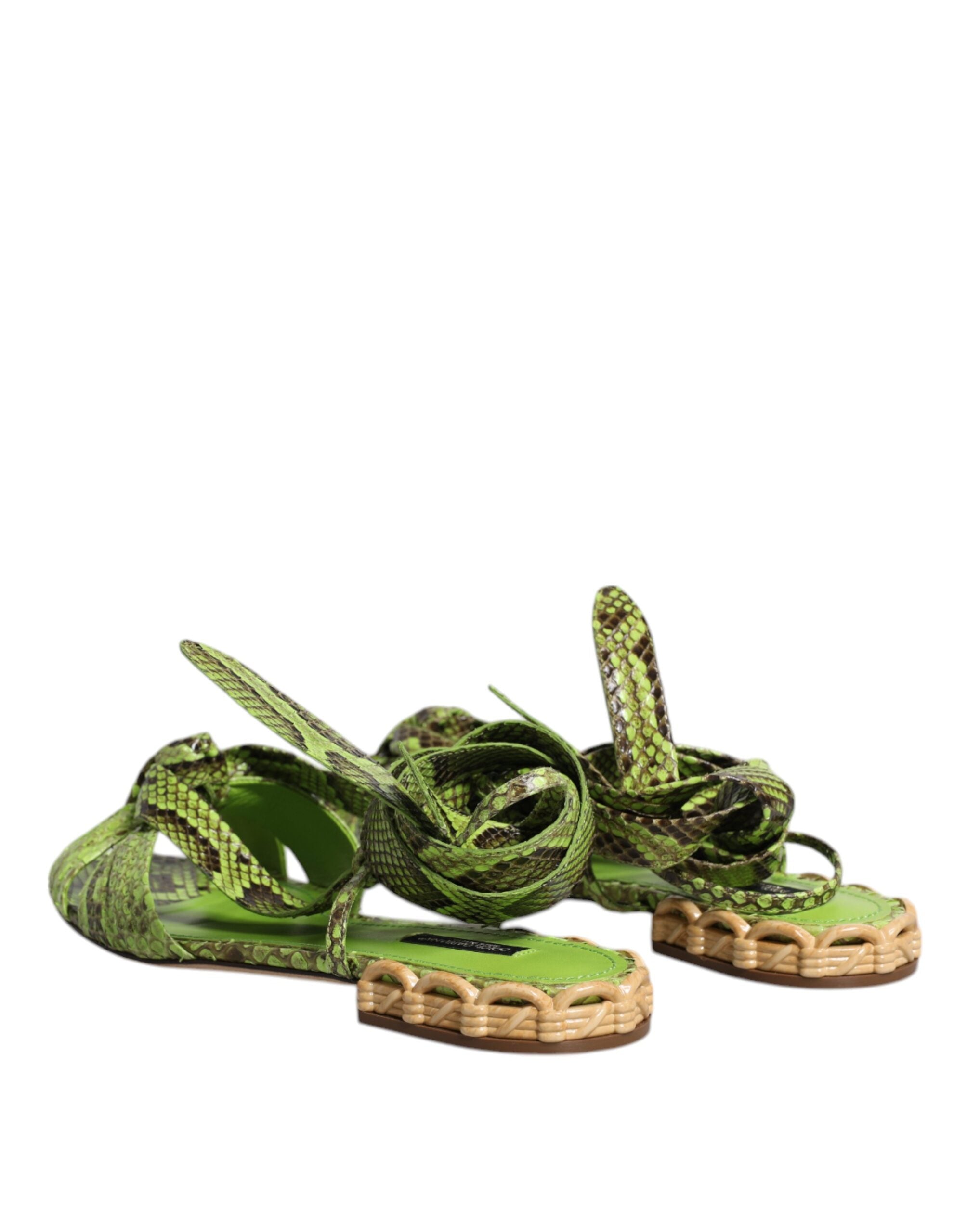 Sandale Dolce & Gabbana verzi cu imprimeu animal print și înfășurări la gleznă