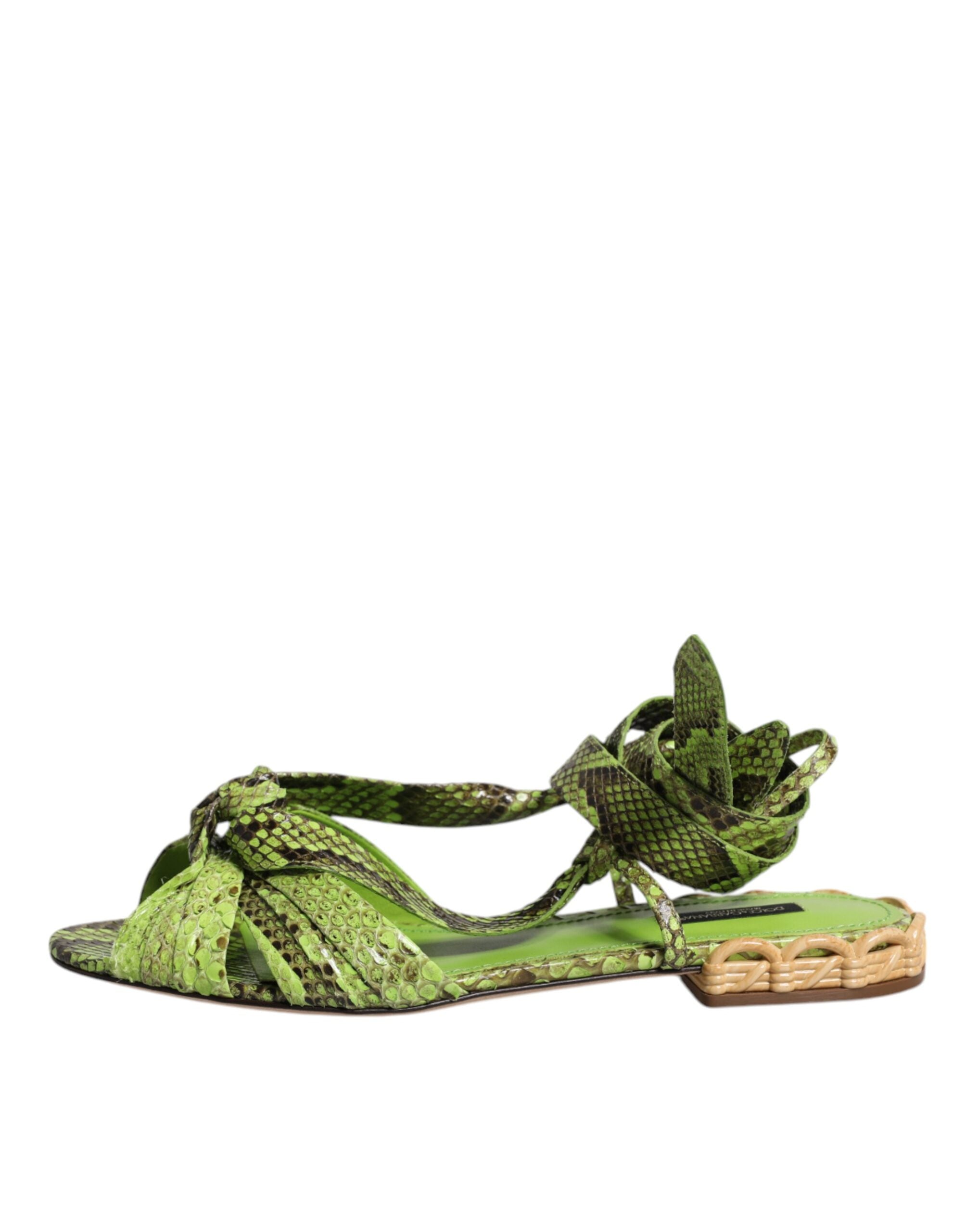 Sandale Dolce & Gabbana verzi cu imprimeu animal print și înfășurări la gleznă