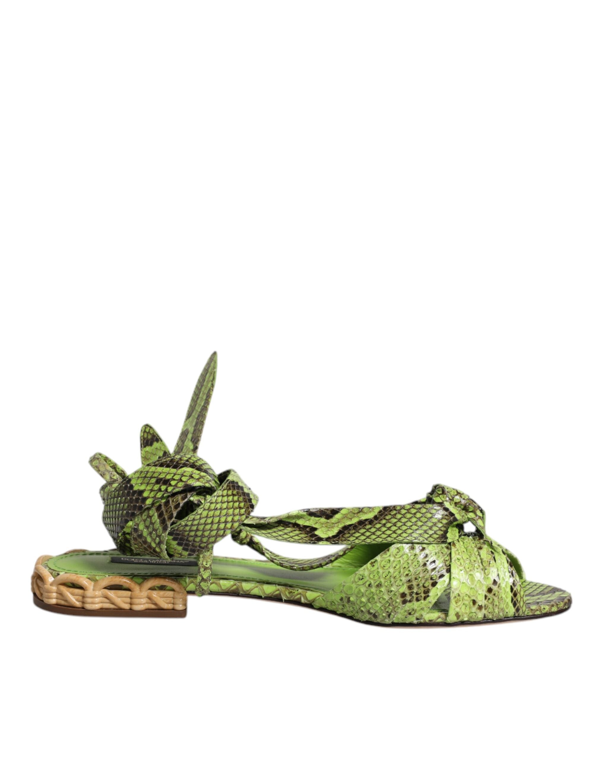 Sandale Dolce & Gabbana verzi cu imprimeu animal print și înfășurări la gleznă