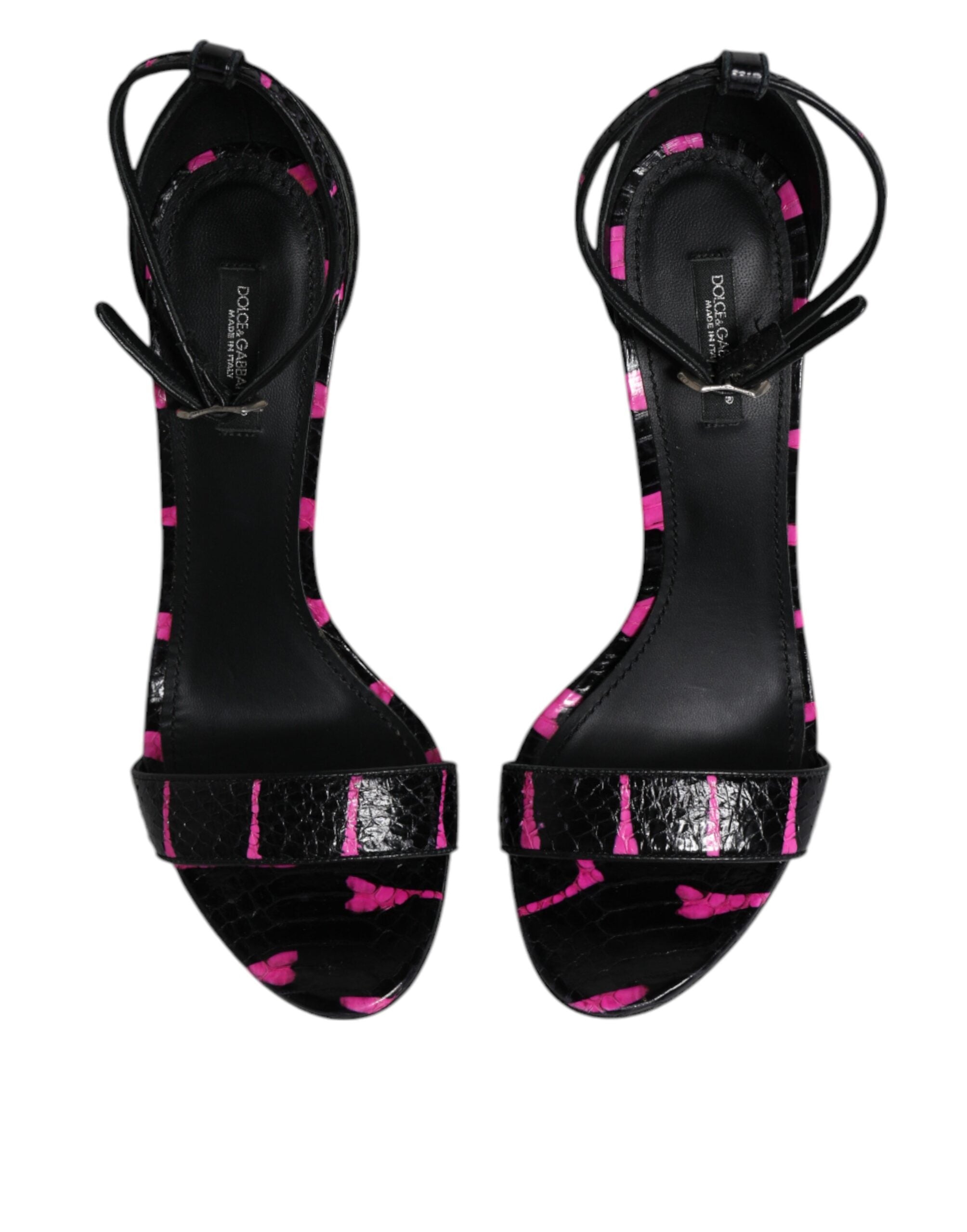 Sandale Dolce & Gabbana din piele neagră fuchsia cu toc DG