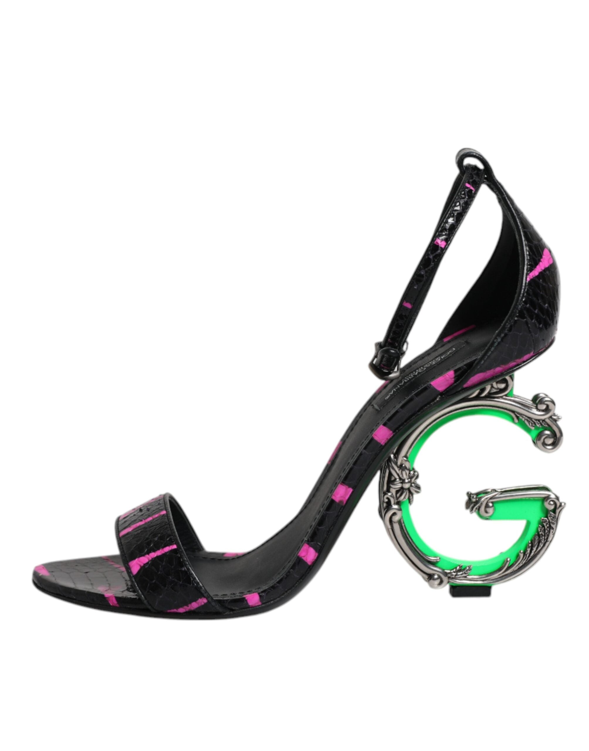 Sandale Dolce & Gabbana din piele neagră fuchsia cu toc DG