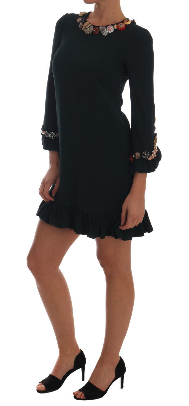 Dolce & Gabbana – A-Linien-Kleid mit Smaragdkristallverzierung