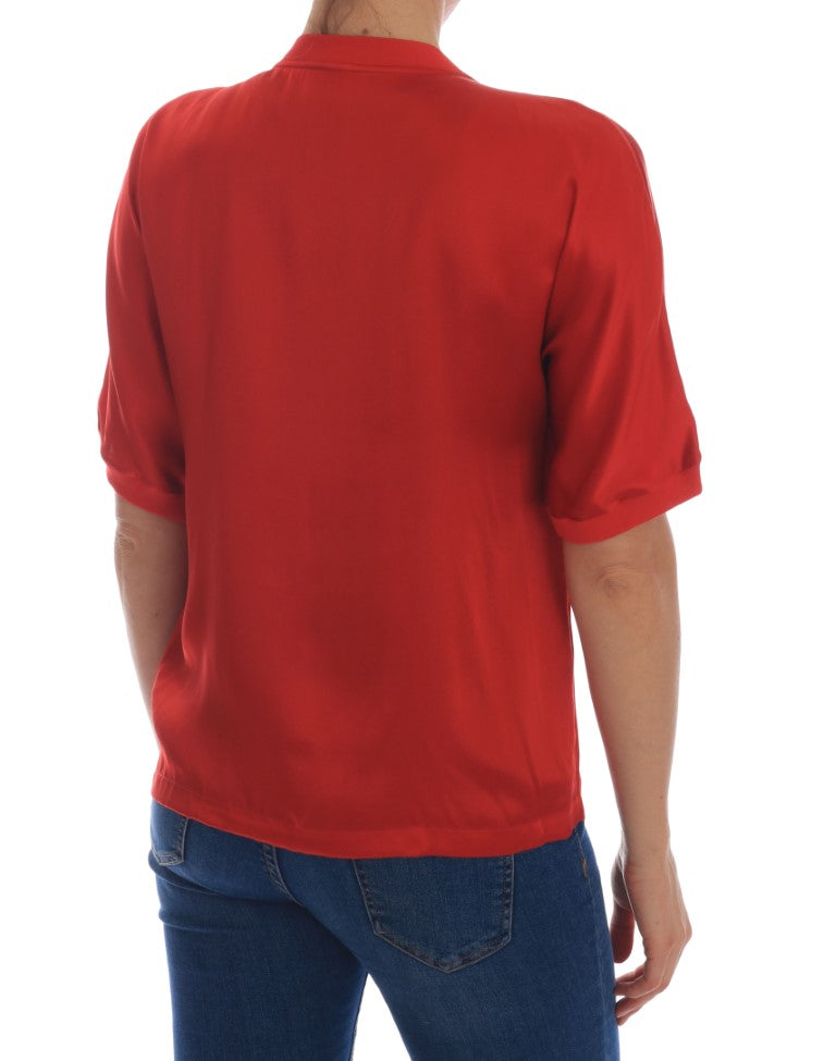 Dolce & Gabbana – Elegante rote Seidenbluse mit Kristallverzierung