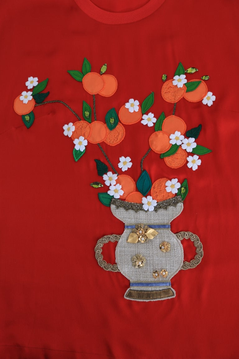 Dolce & Gabbana – Elegante rote Seidenbluse mit Kristallverzierung