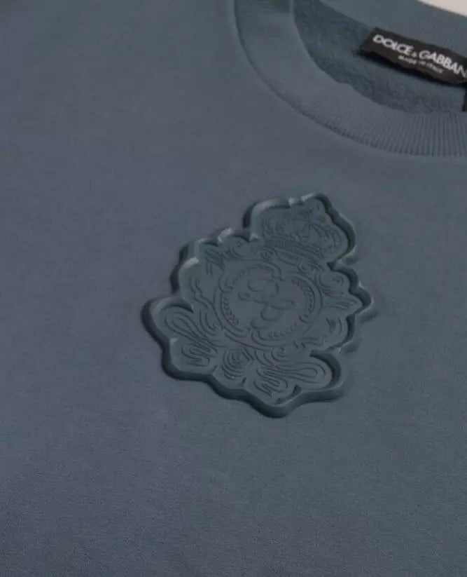 Dolce & Gabbana Blauer Baumwollpullover mit Logo-Patch und Rundhalsausschnitt für Herren