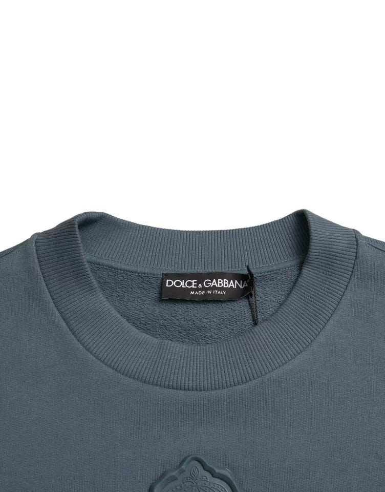 Dolce & Gabbana Blauer Baumwollpullover mit Logo-Patch und Rundhalsausschnitt für Herren