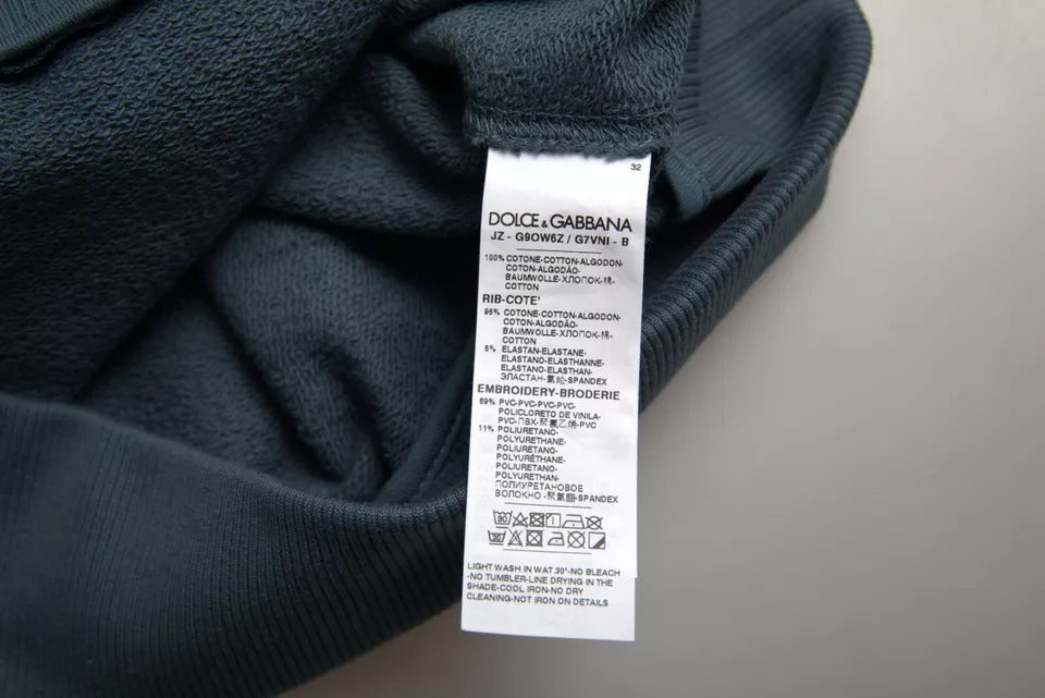 Dolce & Gabbana Blauer Baumwollpullover mit Logo-Patch und Rundhalsausschnitt für Herren