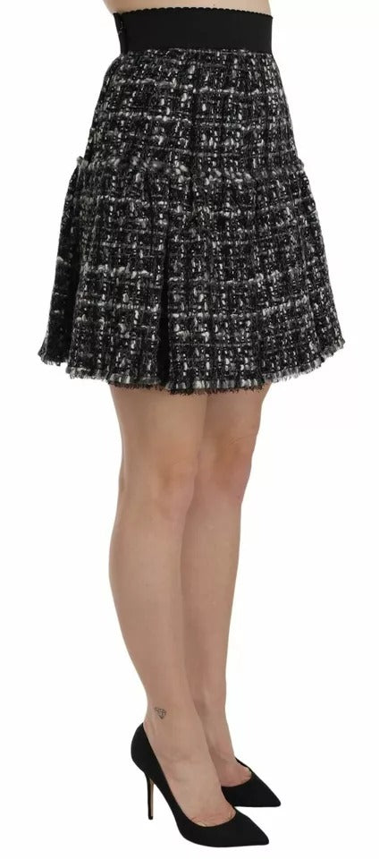 Dolce & Gabbana – Schwarz karierter Minirock aus Wolle mit Volantdetail