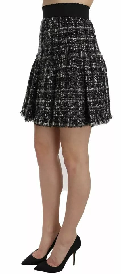 Dolce & Gabbana – Schwarz karierter Minirock aus Wolle mit Volantdetail
