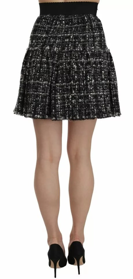 Dolce & Gabbana – Schwarz karierter Minirock aus Wolle mit Volantdetail