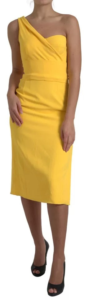 Rochie midi galbenă Dolce & Gabbana cu crăpătură laterală pe un umăr