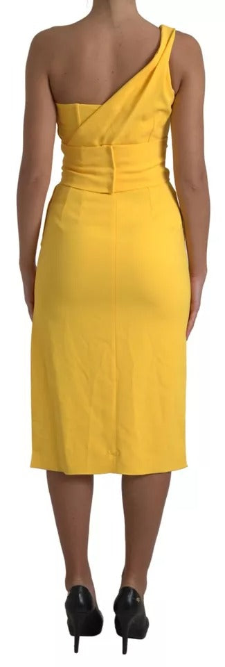 Rochie midi galbenă Dolce & Gabbana cu crăpătură laterală pe un umăr