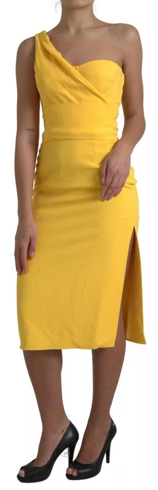Rochie midi galbenă Dolce & Gabbana cu crăpătură laterală pe un umăr