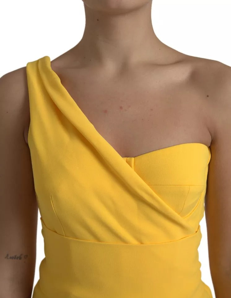 Rochie midi galbenă Dolce & Gabbana cu crăpătură laterală pe un umăr