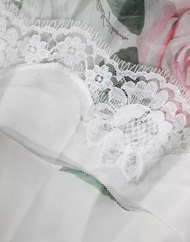 Rochie midi Dolce & Gabbana albă din mătase cu imprimeu floral, cu linie A