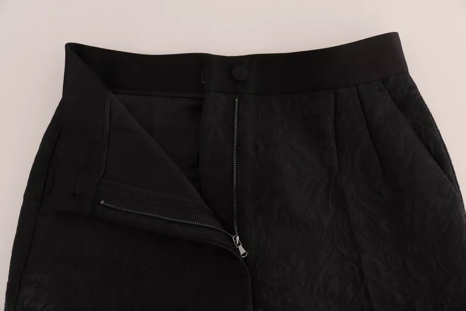 Dolce & Gabbana Schwarze, hoch taillierte Hose aus geblümtem Brokat