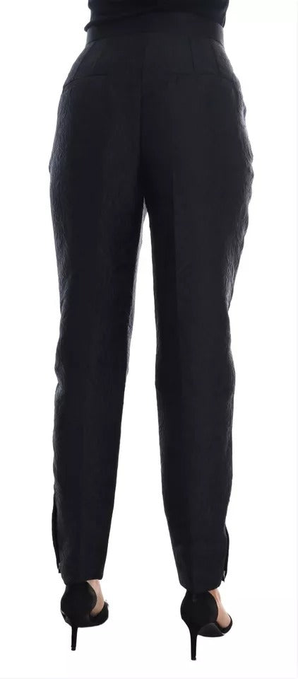 Dolce & Gabbana Schwarze, hoch taillierte Hose aus geblümtem Brokat