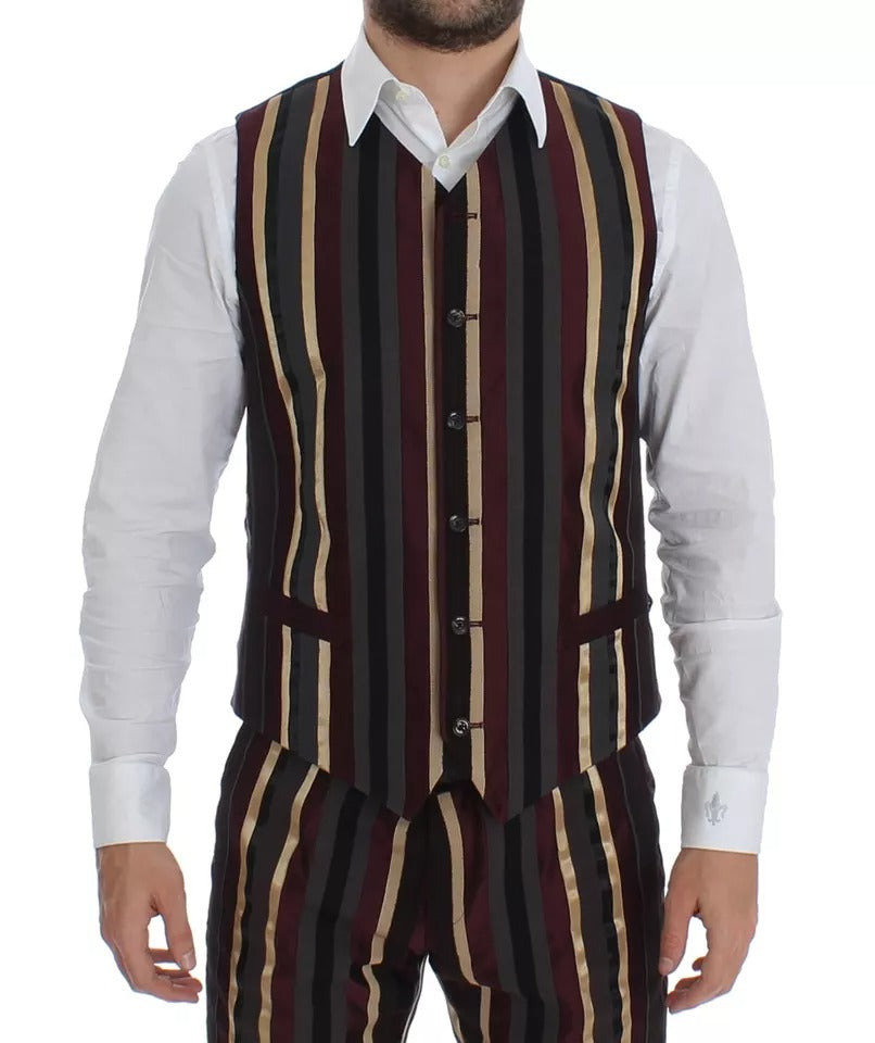 Dolce & Gabbana – Dreiteiliger, schmal geschnittener Westenanzug mit mehrfarbigen Streifen