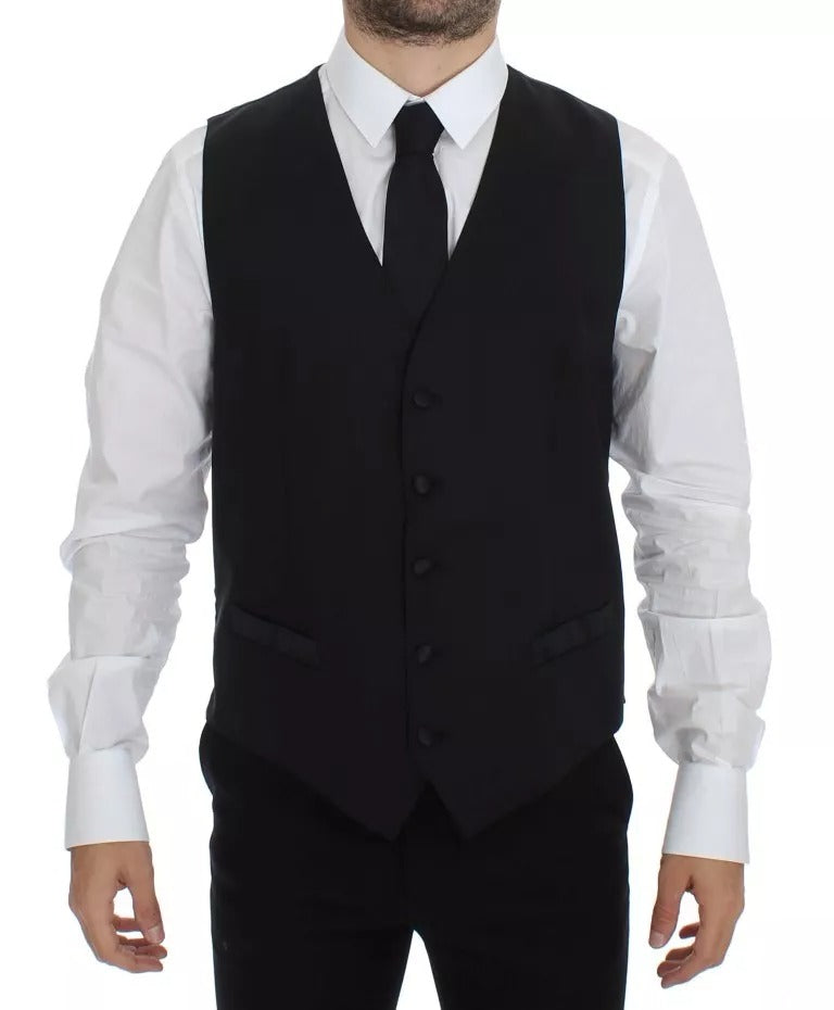 Dolce & Gabbana Schwarzes Woll-Seidenkleid, Weste, Jacke